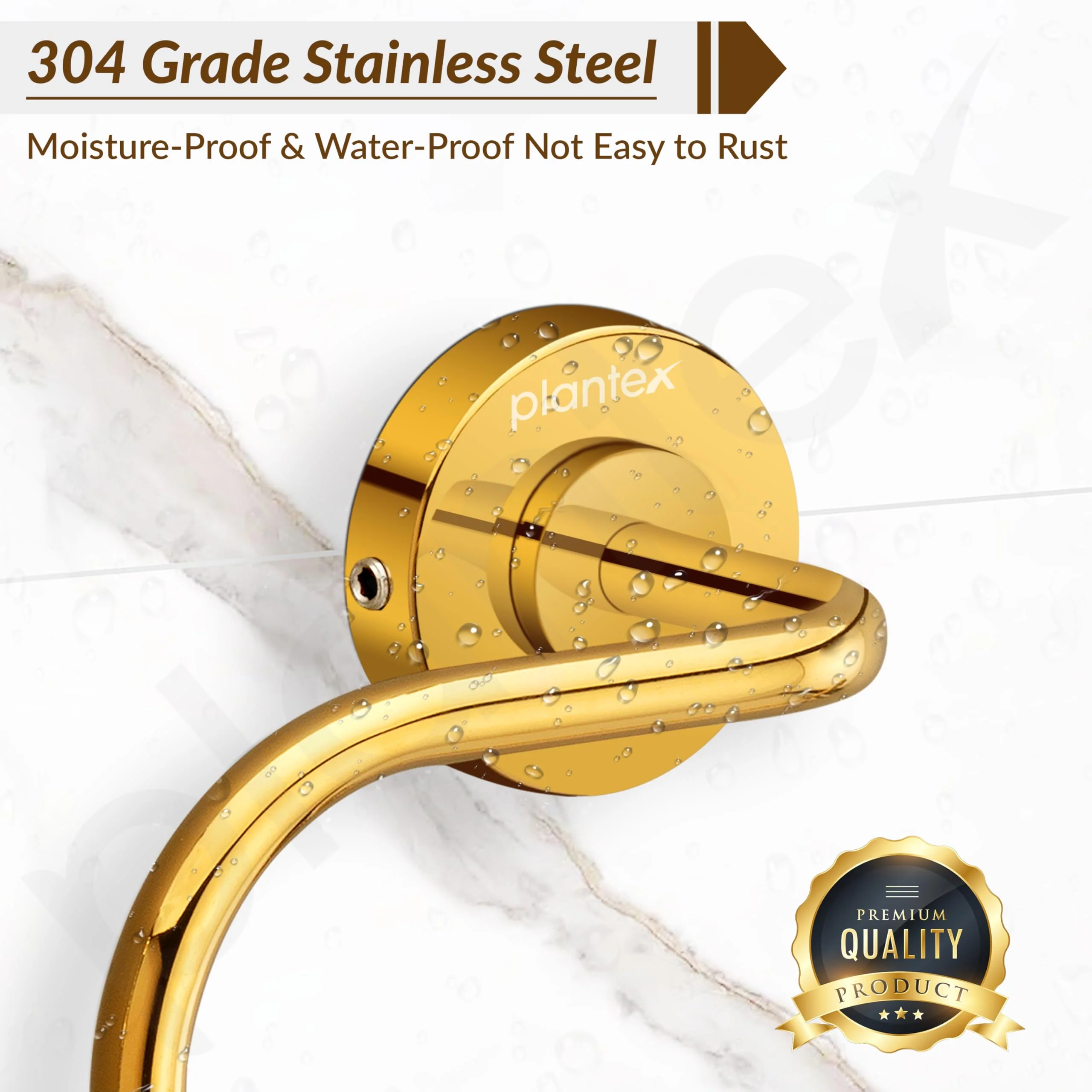 Plantex 304 Grade Stainless Steel Round Napkin Holder for washbasin/Towel Hanger/Towel Ring for Bathroom/Bathroom Accessories, Daizy(Golden) - Image 5