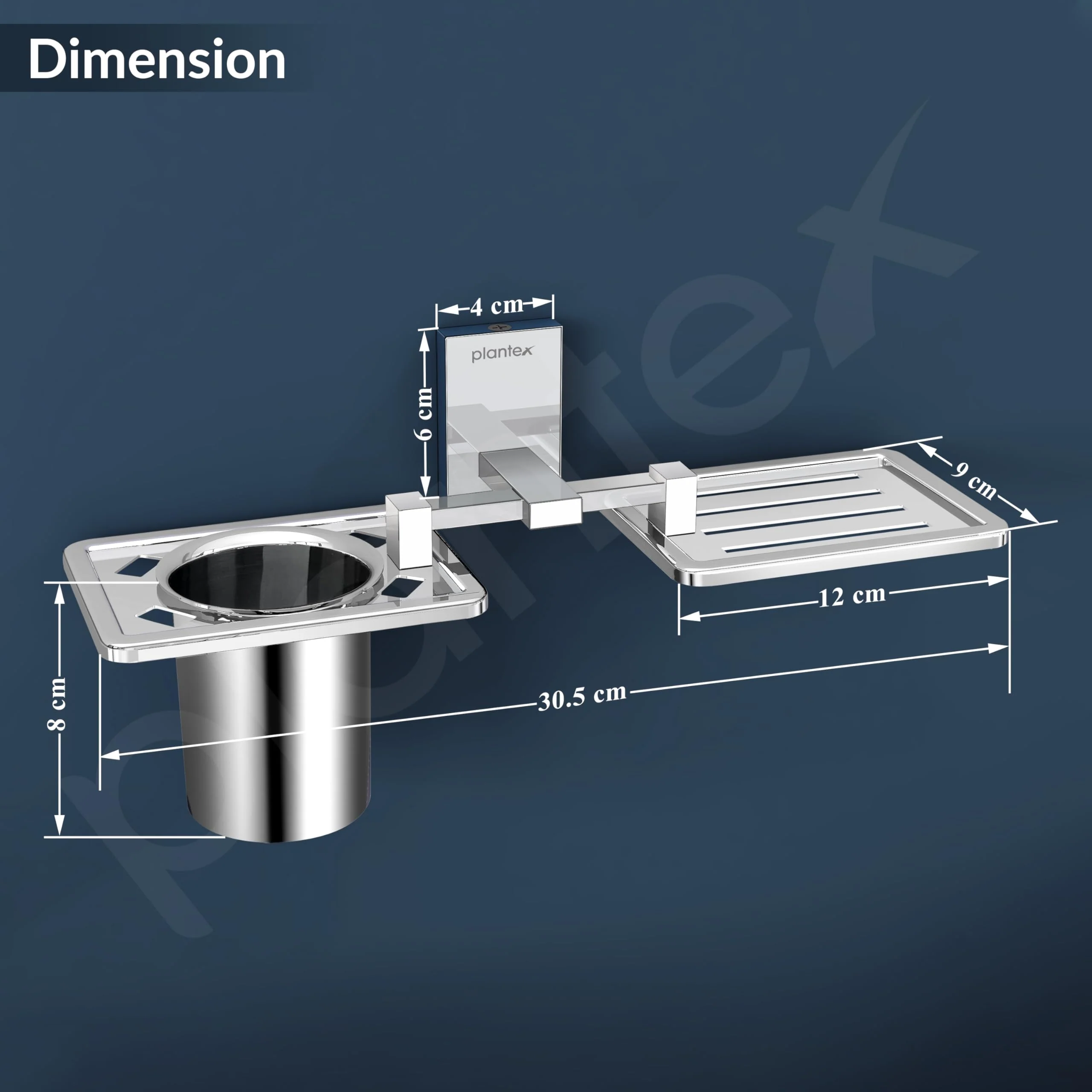 Plantex 304 Grade Stainless Steel Senso Bathroom 2in 1 Soap and Brush Holder for Bathroom/Soap Stand/Tumbler Holder/Bathroom Accessories - Chrome - Image 3