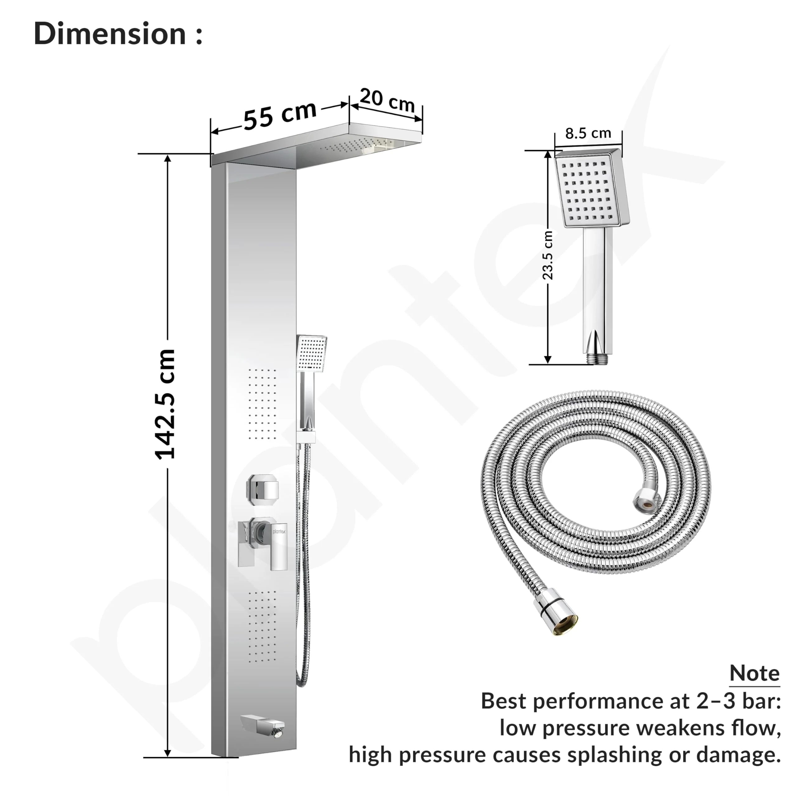 Plantex 304 Grade Stainless Steel Shower Panel for Bathroom with Showerhead/Hand Shower/Body Massage Jets/Bathroom Shower System-(KM-8111) - Image 4