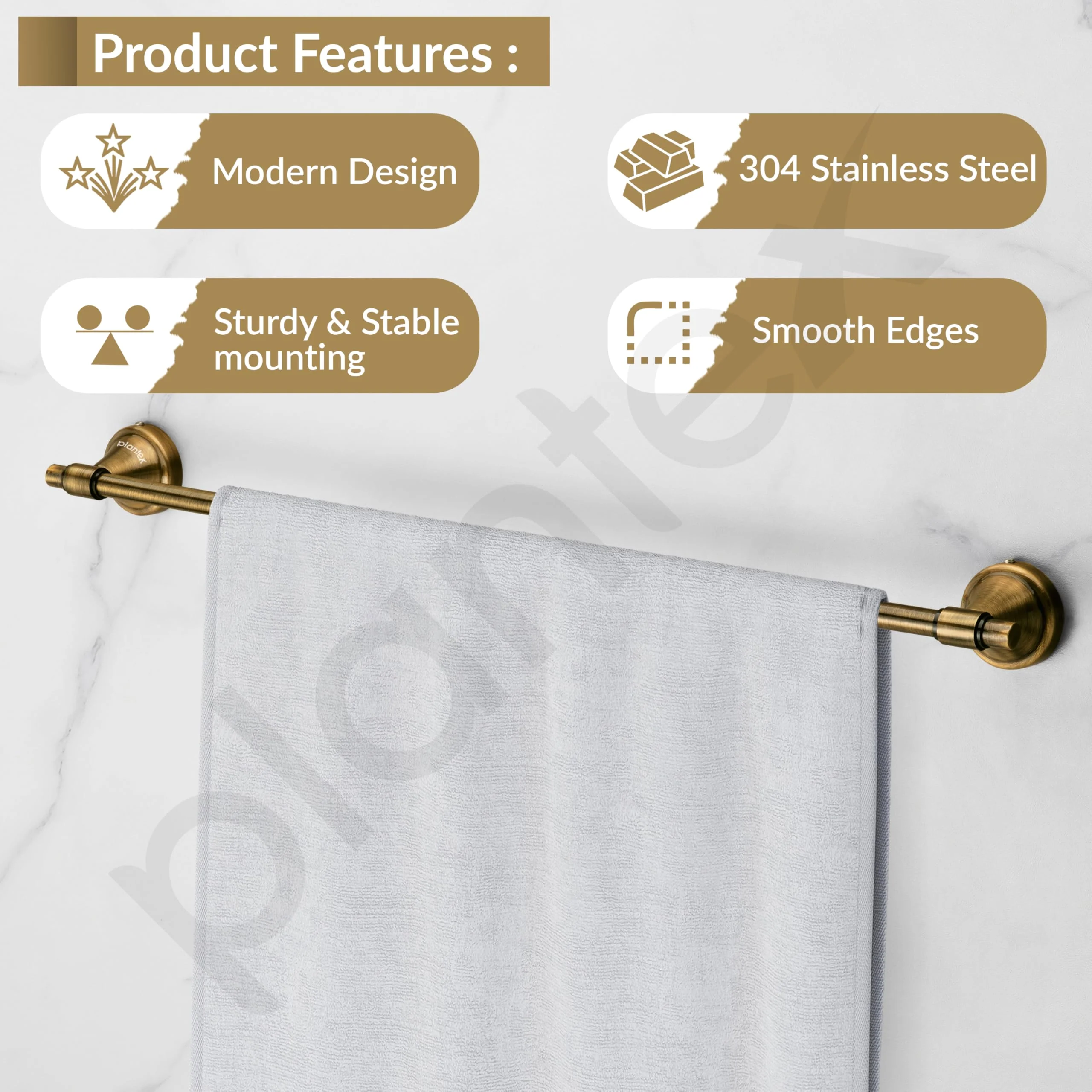 Plantex 304 Grade Stainless Steel Single Towel Rod for Bathroom/Towel Hanger/Towel Holder/Bathroom Accessories - Niko (Brass Antique) - Image 2