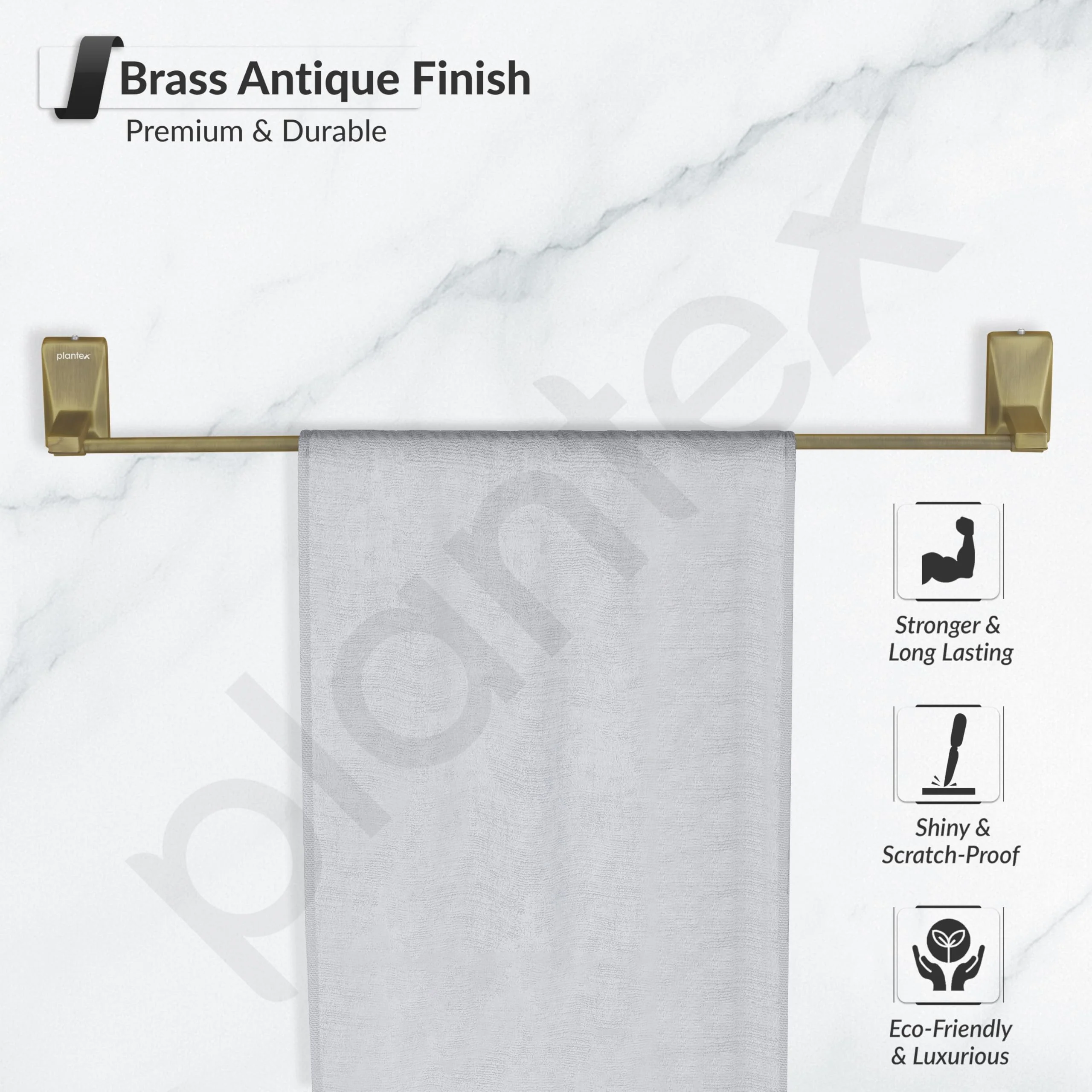 Plantex 304 Grade Stainless Steel Single Towel Rod/Towel Hanger for Bathroom/Hand Towel Holder/Bathroom Accessories - Crystal (Brass Antique) - Image 3