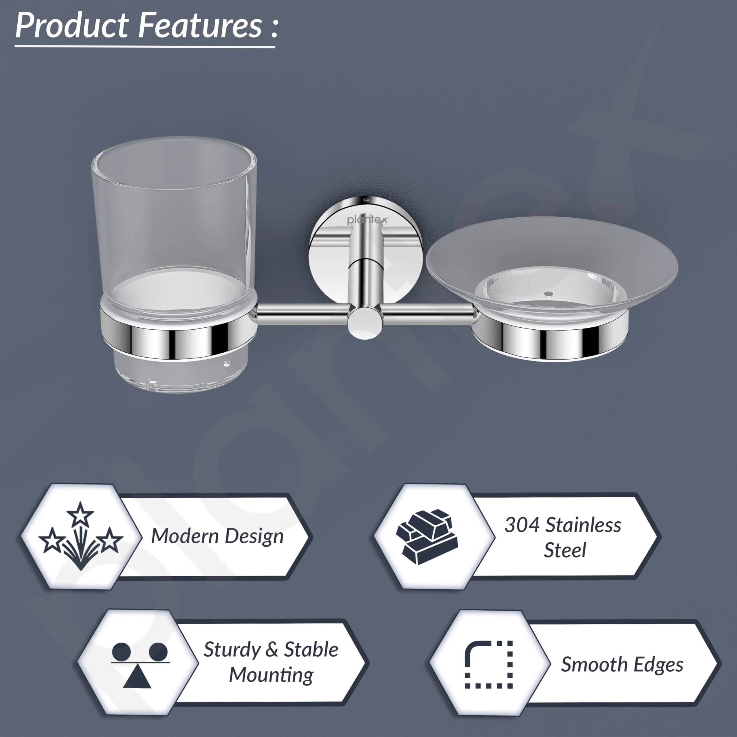 Plantex 304 Grade Stainless Steel Soap and Brush Holder Stand for Bathroom and Wash Basin/Bathroom Accessories - Oreo (Chrome) - Image 2