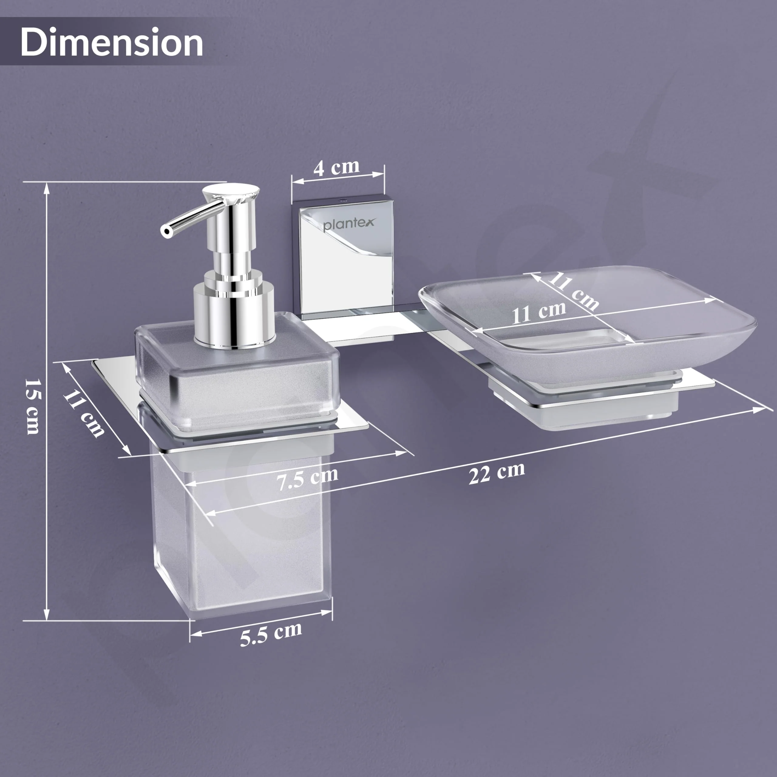 Plantex 304 Grade Stainless Steel Soap Dish/Glass Soap Holder/Liquid Soap Dispenser/Shampoo Dispenser for Bathroom/Bathroom Accessories (Crystal -Chrome) - Image 3