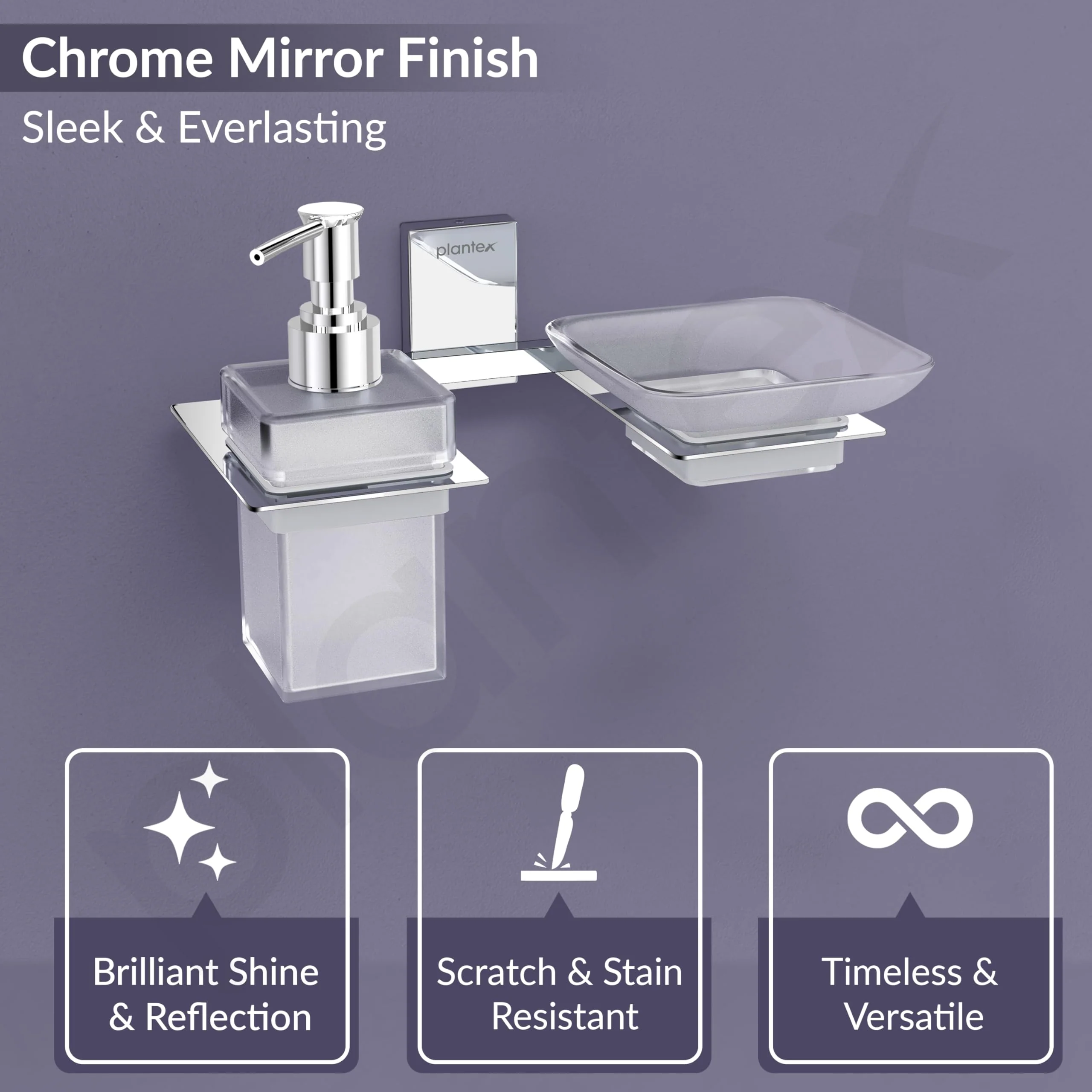 Plantex 304 Grade Stainless Steel Soap Dish/Glass Soap Holder/Liquid Soap Dispenser/Shampoo Dispenser for Bathroom/Bathroom Accessories (Crystal -Chrome) - Image 5