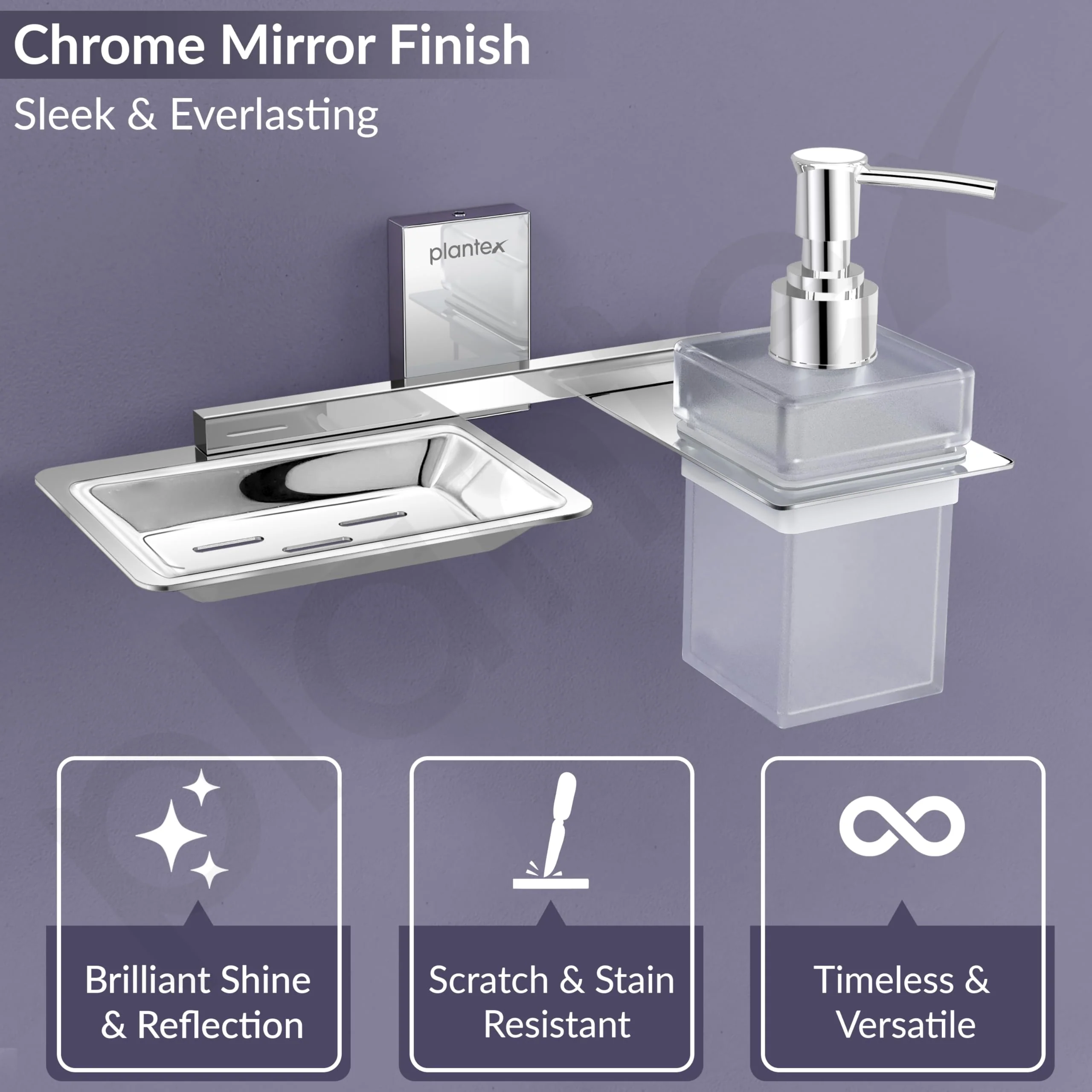 Plantex 304 Grade Stainless Steel Soap Dish with Liquid Soap Dispenser/Holder for Bathroom & Lavatory/Bathroom Accessories (Chrome) - Image 5