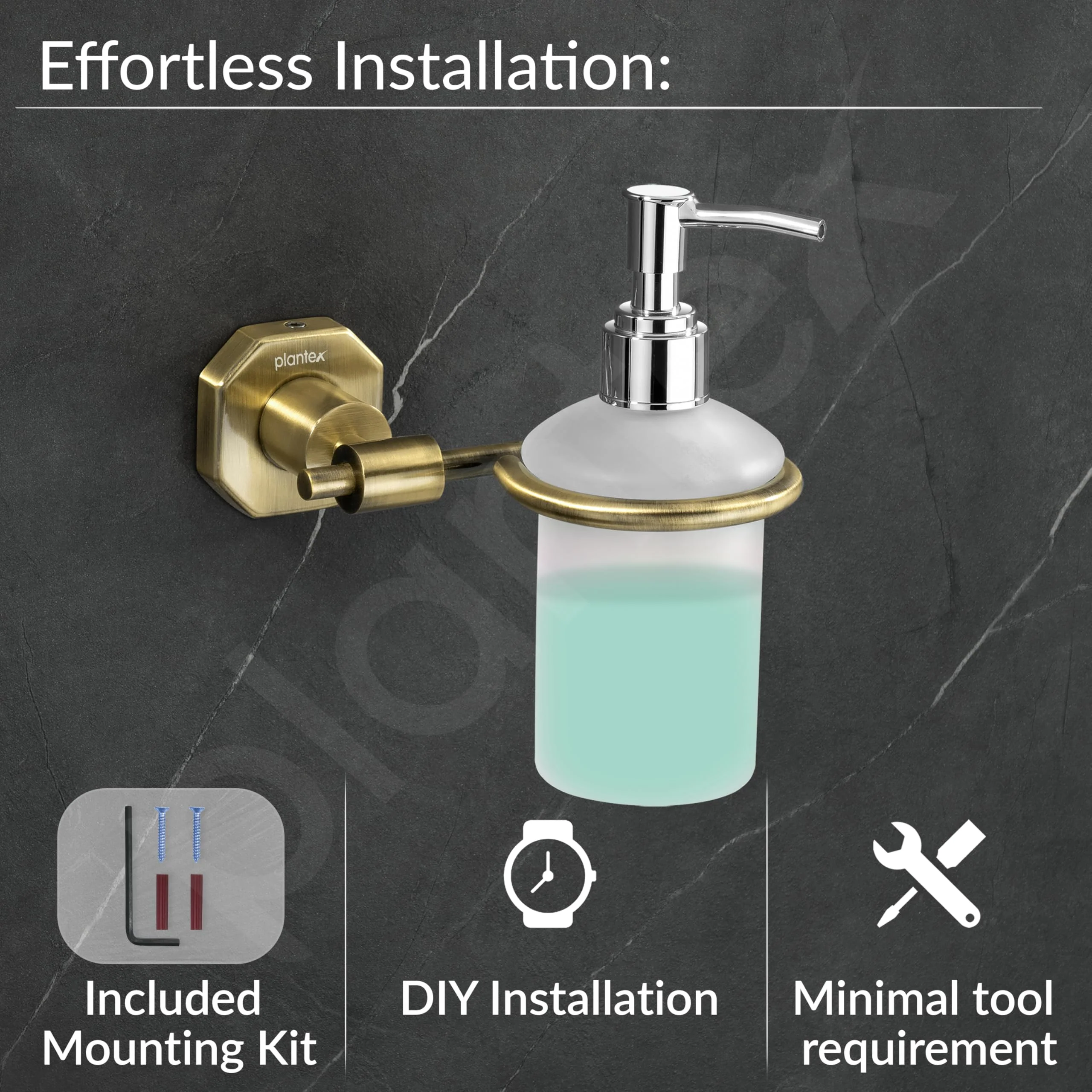Plantex 304 Grade Stainless Steel Soap Dispenser for Bathroom/Liquid Dispenser for Kitchen/Shampoo Dispenser/Bathroom Accessories - Nipron (Brass Antique) - Image 5