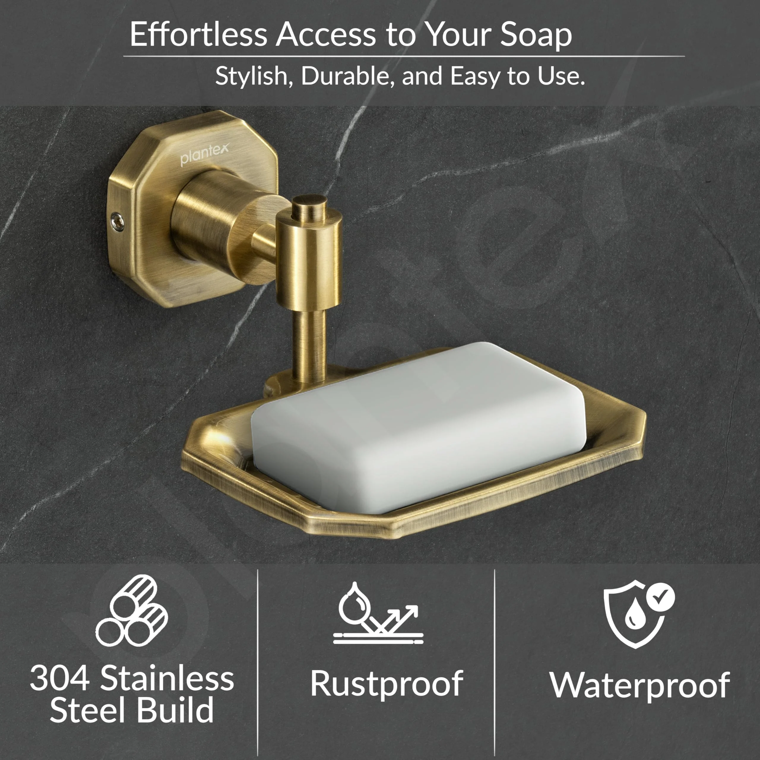 Plantex 304 Grade Stainless Steel Soap Holder for Bathroom/Soap Dish/Soap Stand for Kitchen Sink/Soap Case/Bathroom Accessories- Nipron (Brass Antique) - Image 3