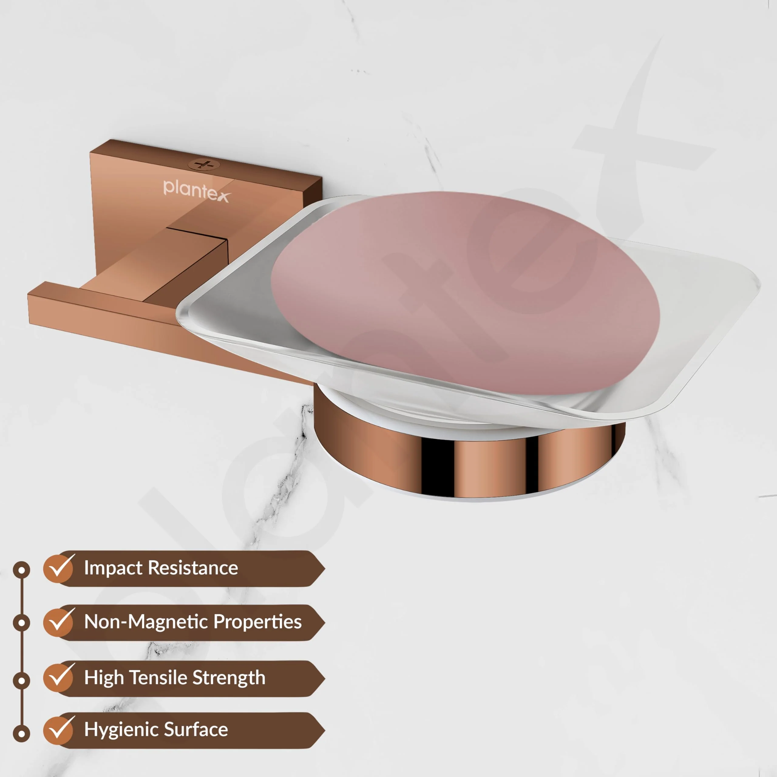 Plantex 304 Grade Stainless Steel Square Shape Wall Mounted Soap Holder/Soap Stand/Soap Case/Bathroom Accessories - Benz (Rose Gold) - Image 2