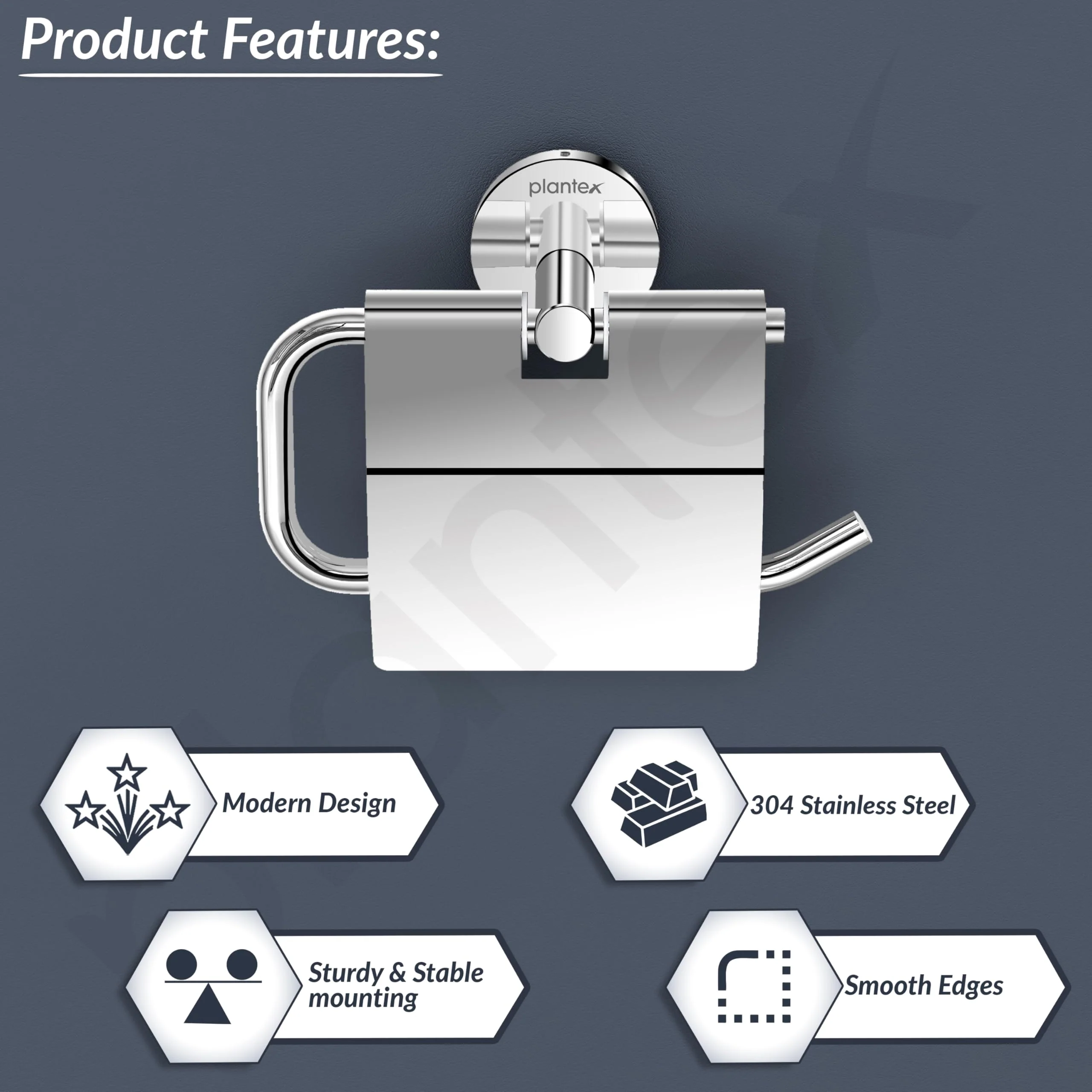 Plantex 304 Grade Stainless Steel Toilet Paper Holder Roll Holder/Tissue Paper Roll Holder/Toilet Paper Holder for Bathroom Accessories - Oreo (Chrome) - Image 2