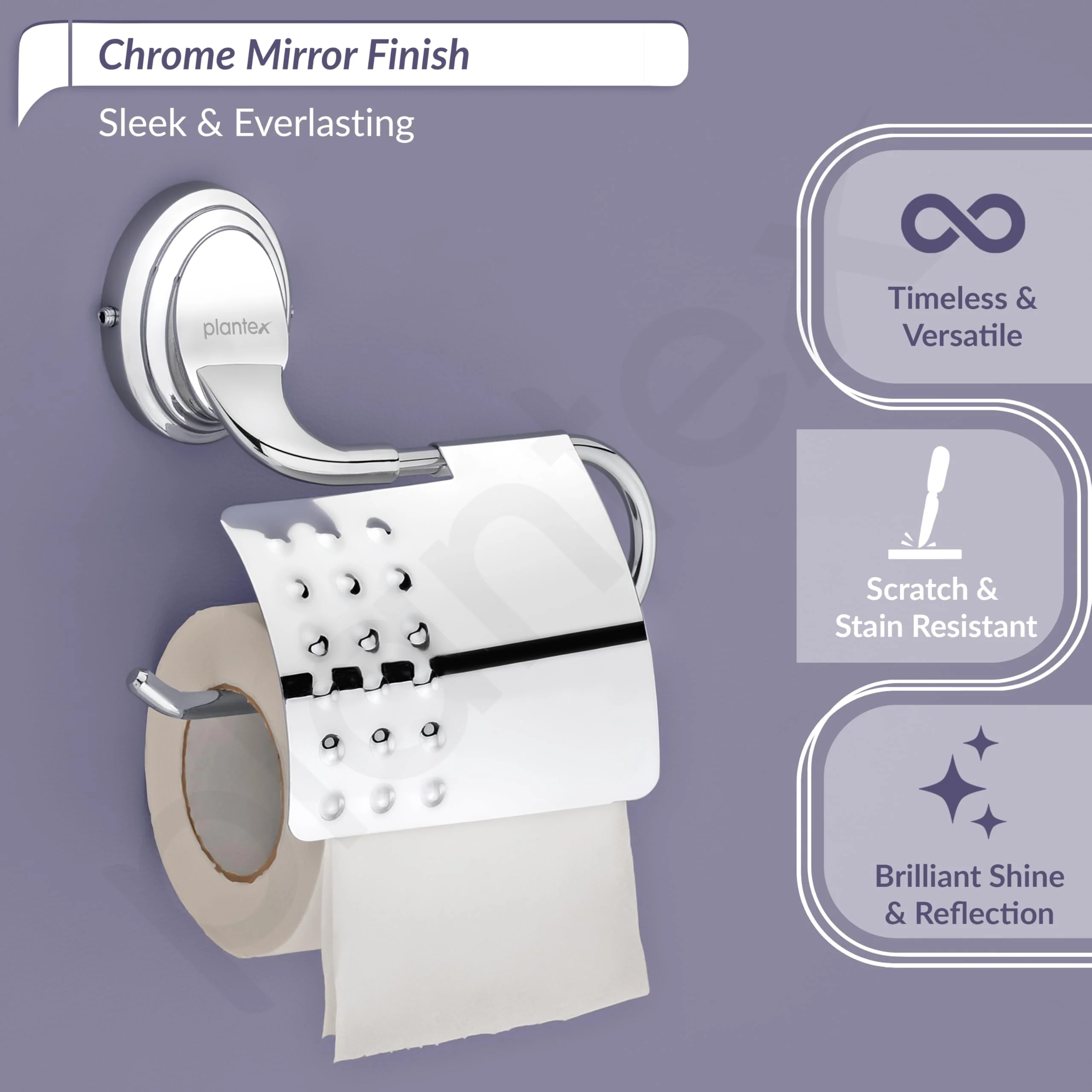 Plantex 304 Grade Stainless Steel Toilet Paper Roll Holder/Toilet Paper Holder in Bathroom/Kitchen/Bathroom Accessories Pack of 1, Cubic (Chrome) - Image 4