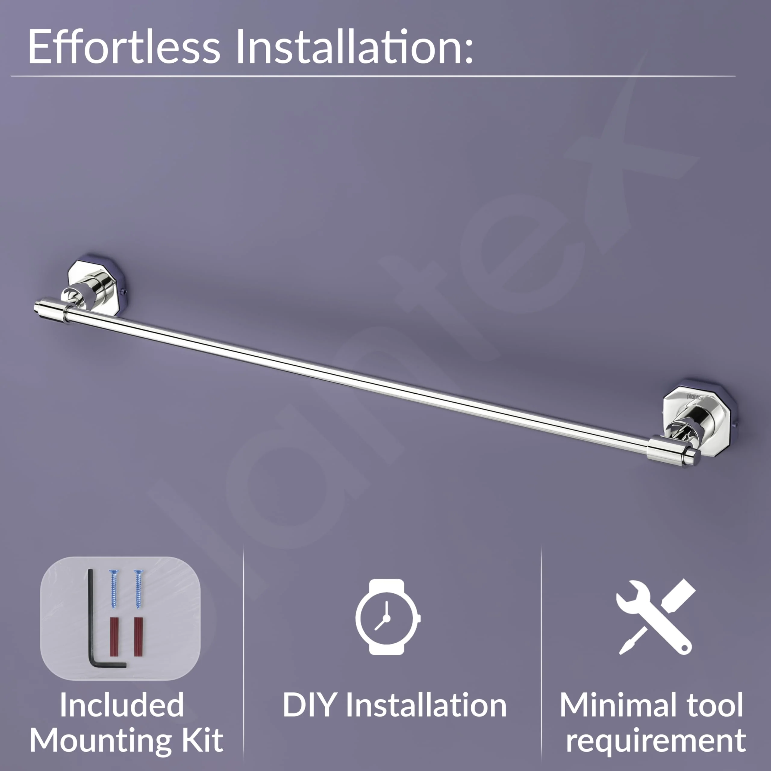 Plantex 304 Grade Stainless Steel Towel Holder in Bathroom/Single Towel Rod for Bathroom/Cloth Hanger/Bathroom Accessories - Nipron (Chrome - 24 inch) - Image 4