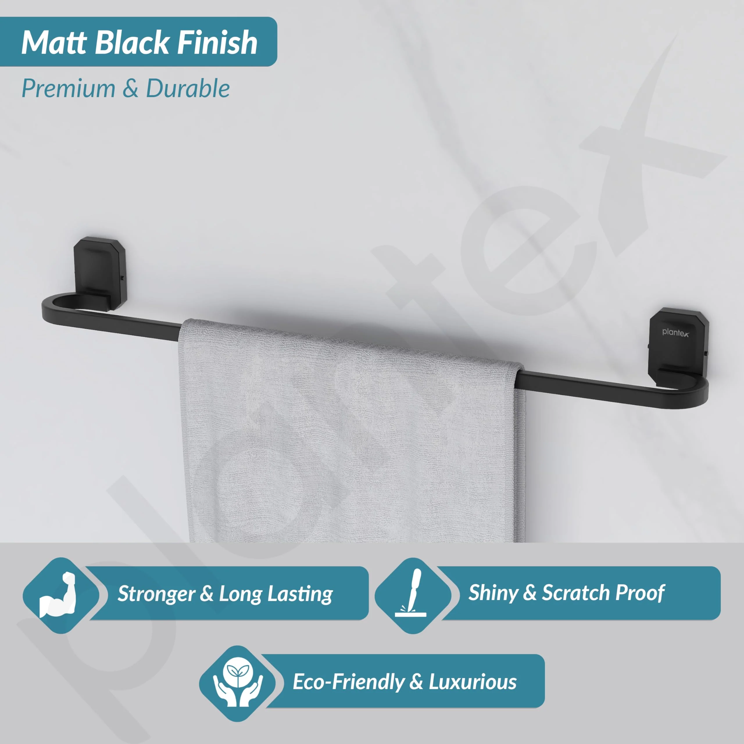 Plantex 304 Grade Stainless Steel Towel Holder in Batrhoom/Single Towel Rod/Holder for Bathroom Accessories - Cute (Black - 24 Inch) - Image 3