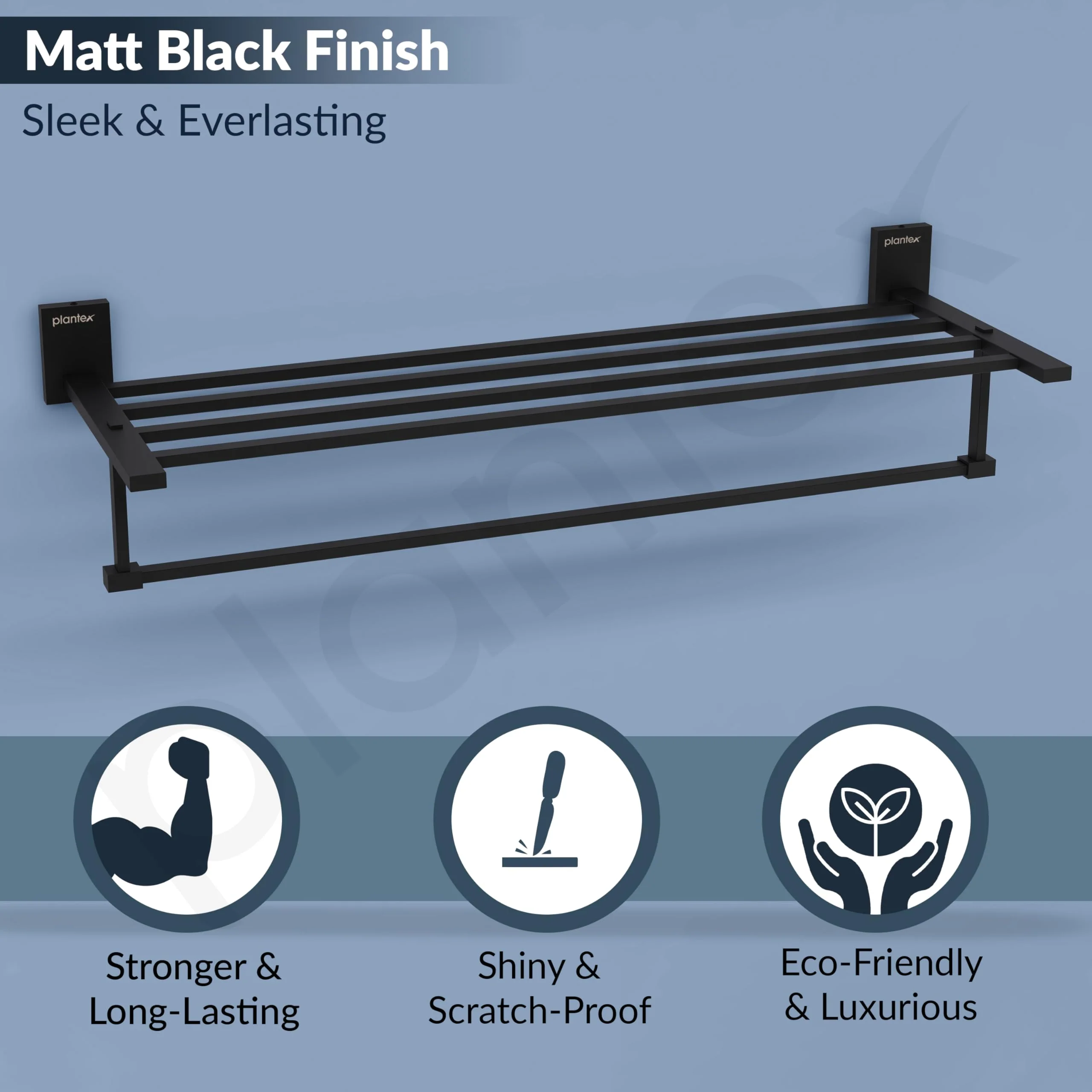 Plantex 304 Grade Stainless Steel Towel Rack for Bathroom/Towel Rod/Stand/Bathroom Accessories - 24 inch (Matt Black) - Image 4