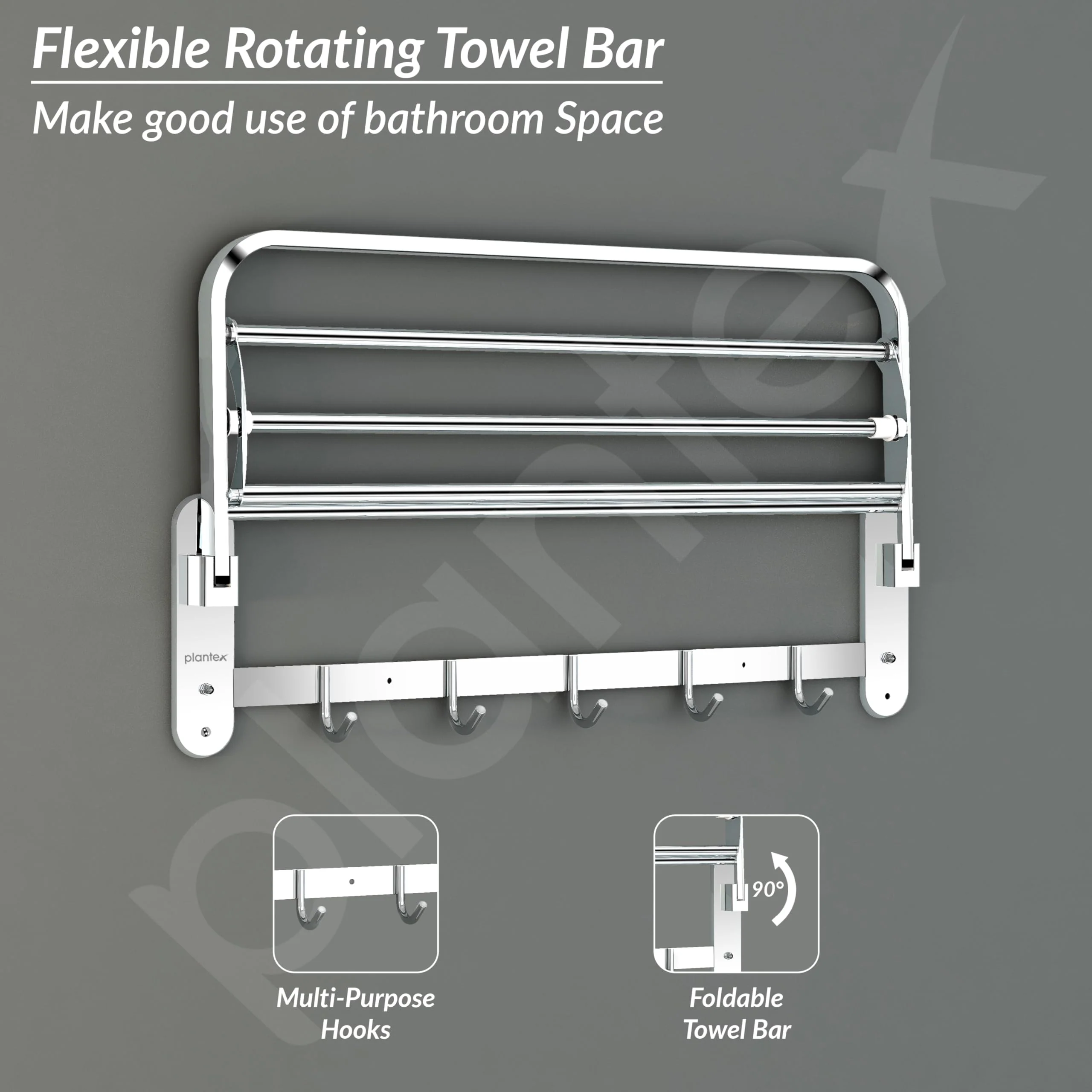 Plantex 304 Grade Stainless Steel Towel Rack in Bathroom/Towel Holder in Bathroom/Cloth Hanger for Bathroom Wall/Bathroom Accessories (24 Inch) Chrome - Image 3