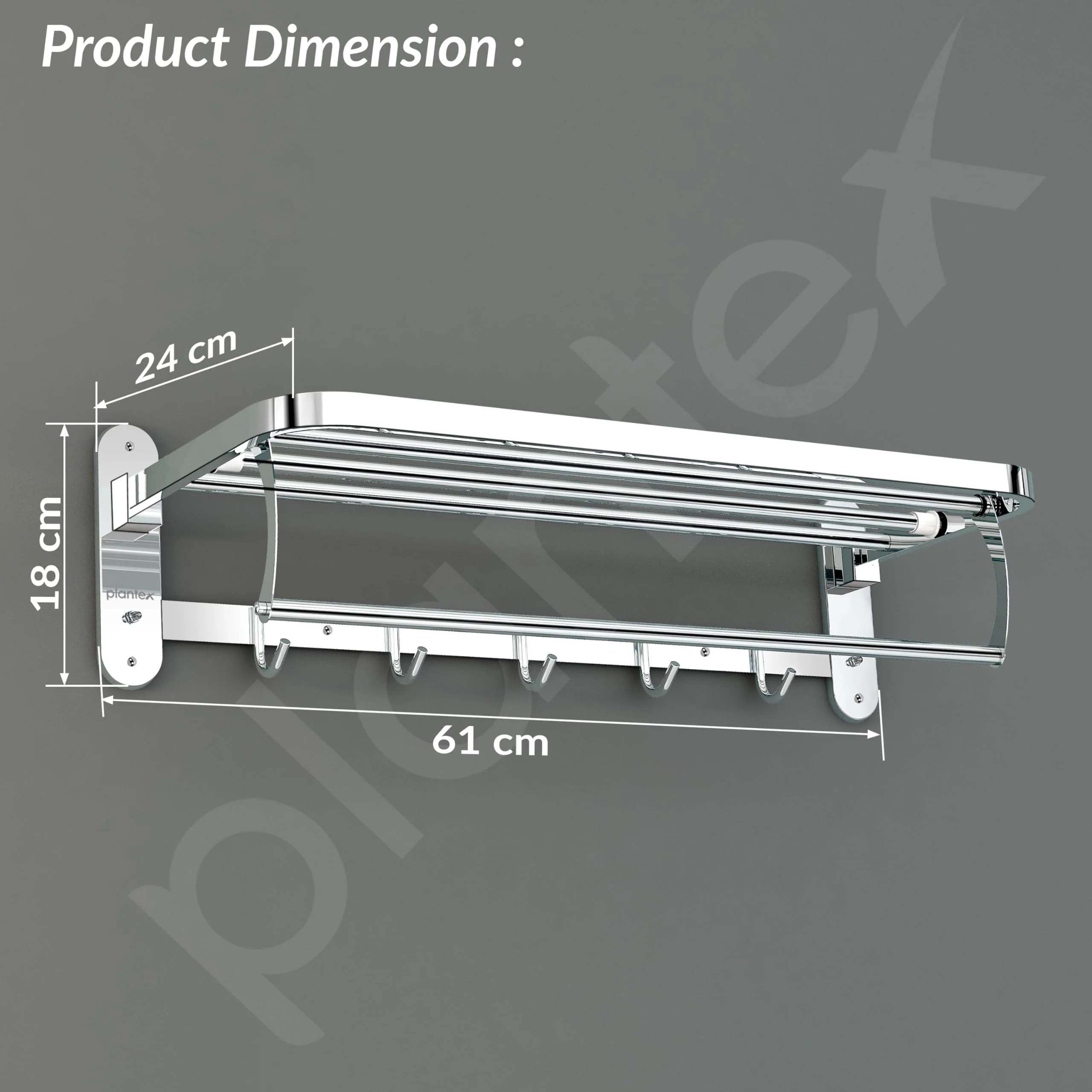 Plantex 304 Grade Stainless Steel Towel Rack in Bathroom/Towel Holder in Bathroom/Cloth Hanger for Bathroom Wall/Bathroom Accessories (24 Inch) Chrome - Image 4