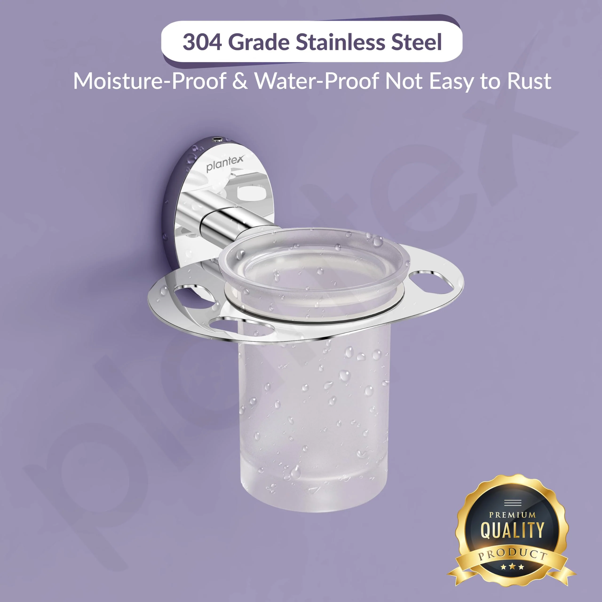 Plantex 304 Grade Stainless Steel Tumbler Holder Stand with Space for Toothbrush Holder/Bathroom Accessories - Olive (Chrome) - Image 7