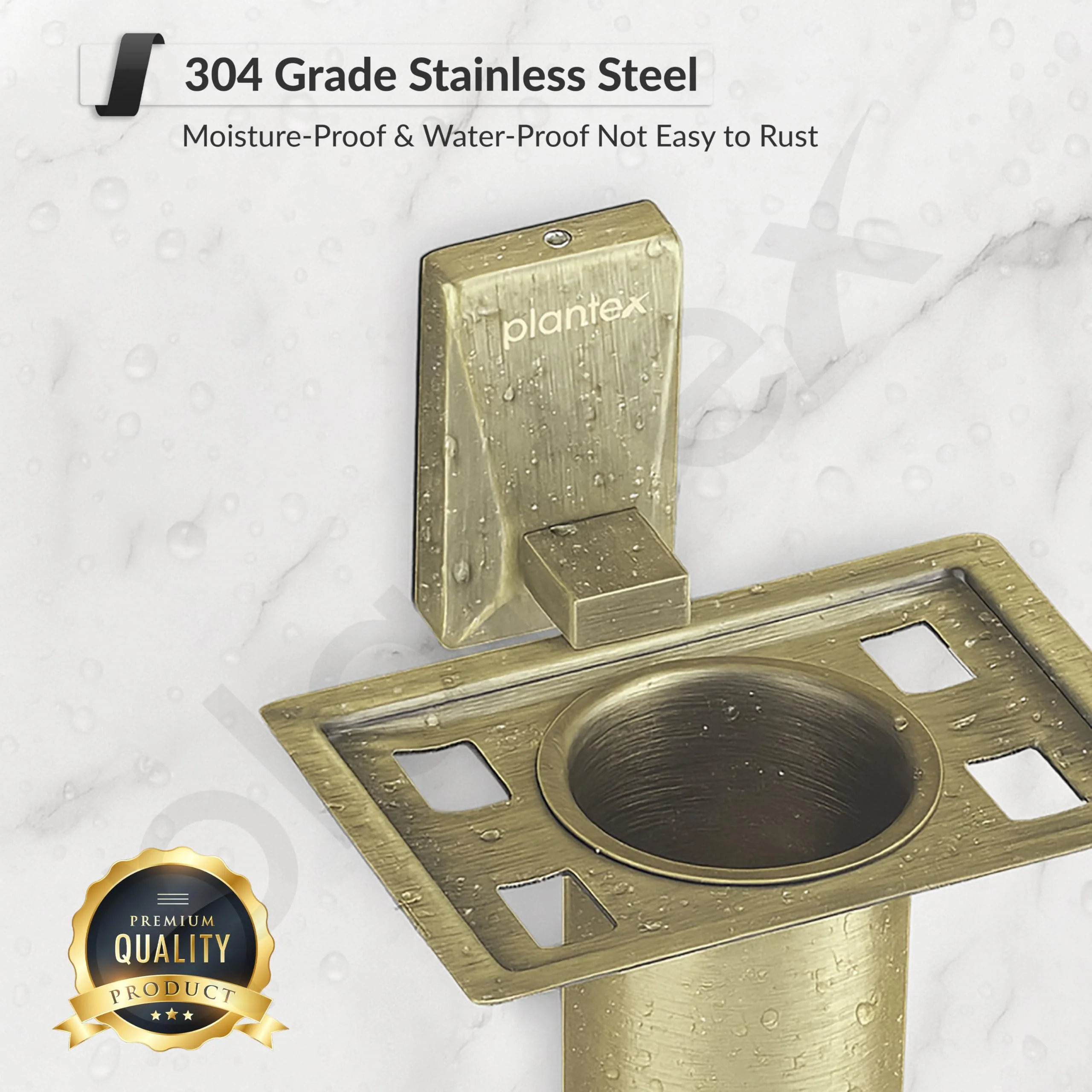 Plantex 304 Grade Stainless Steel Tumbler Holder/Tooth Brush Holder for Bathroom - Crystal (Brass Antique) - Image 6
