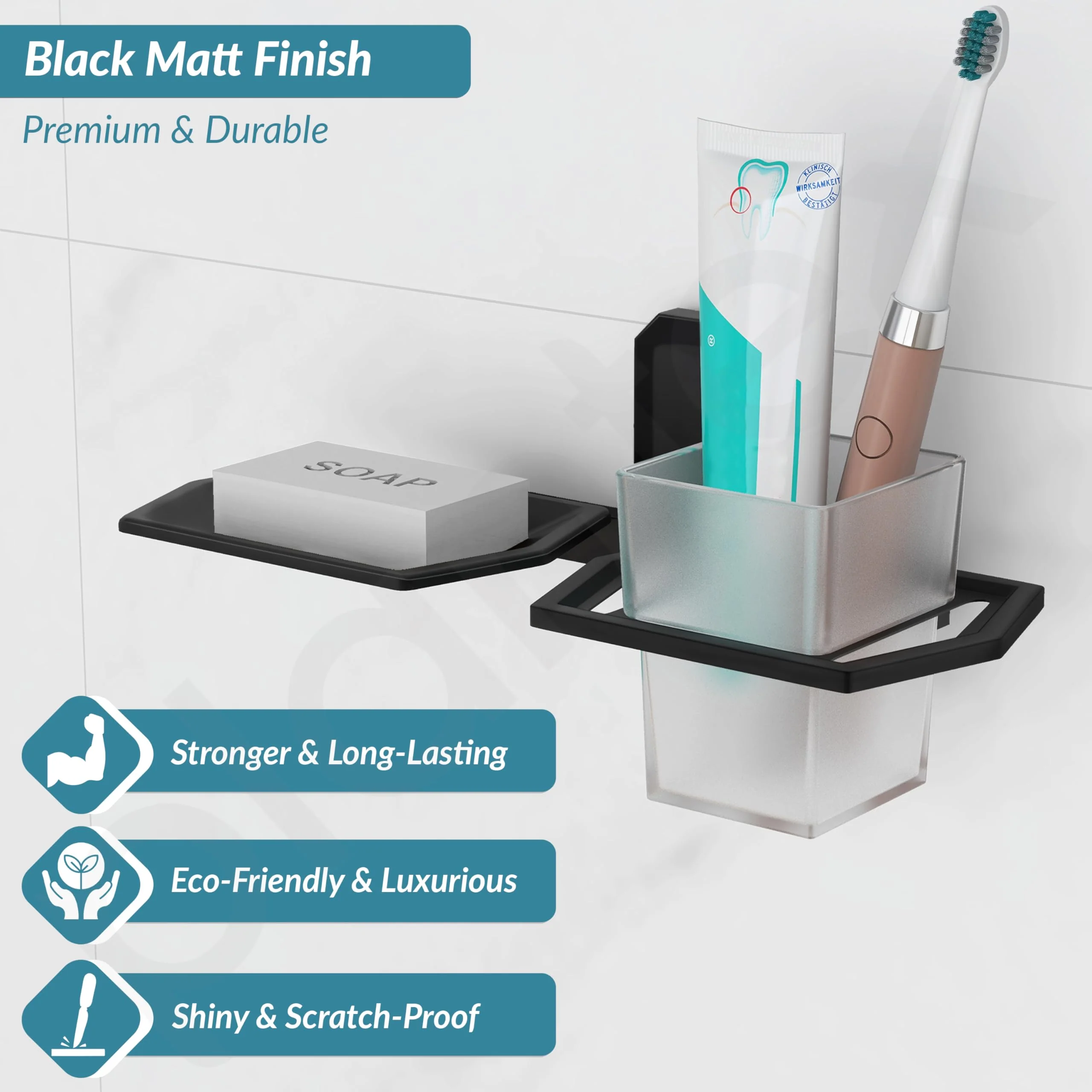 Plantex 304 Stainless Steel 2in 1 Bathroom Soap Holder and Brush Stand for Wash Basin/Bathroom Accessories (Cute - Black) - Image 3