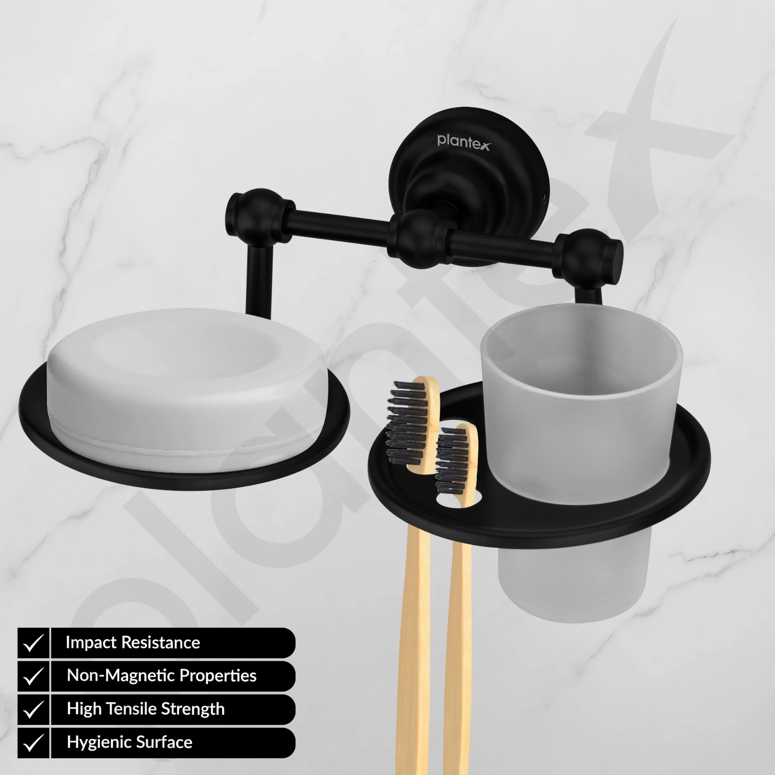 Plantex 304 Stainless Steel Skyllo Soap and Brush Holder Stand for Bathroom and Wash Basin (Black) - Image 2