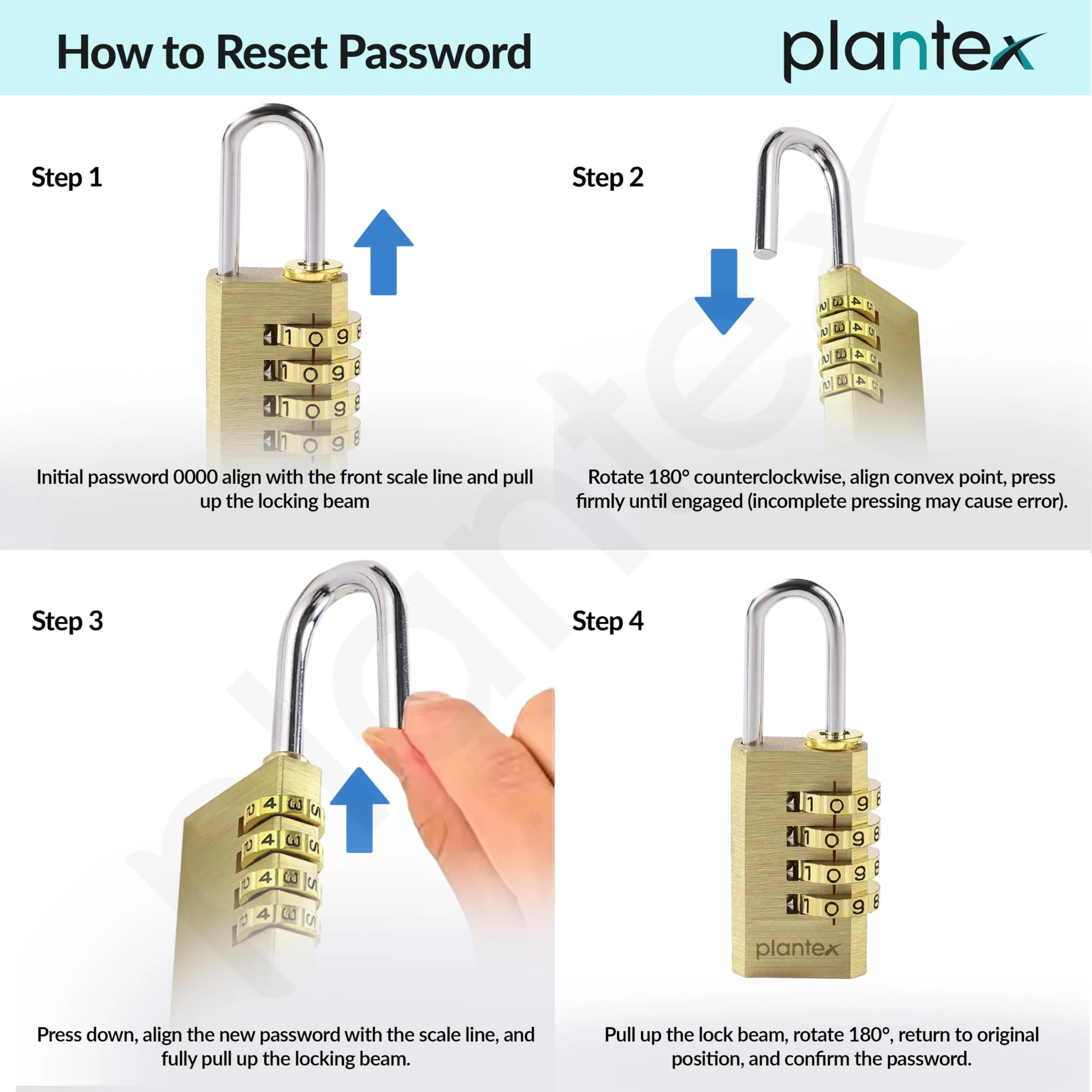 Plantex 4-Digit Code Combination Brass Locks/Number Lock/Portable Luggage Lock/Travel Lock for Briefcase/Laptop Bags - Pack of 1 (Small, Brass Antique) - Image 4