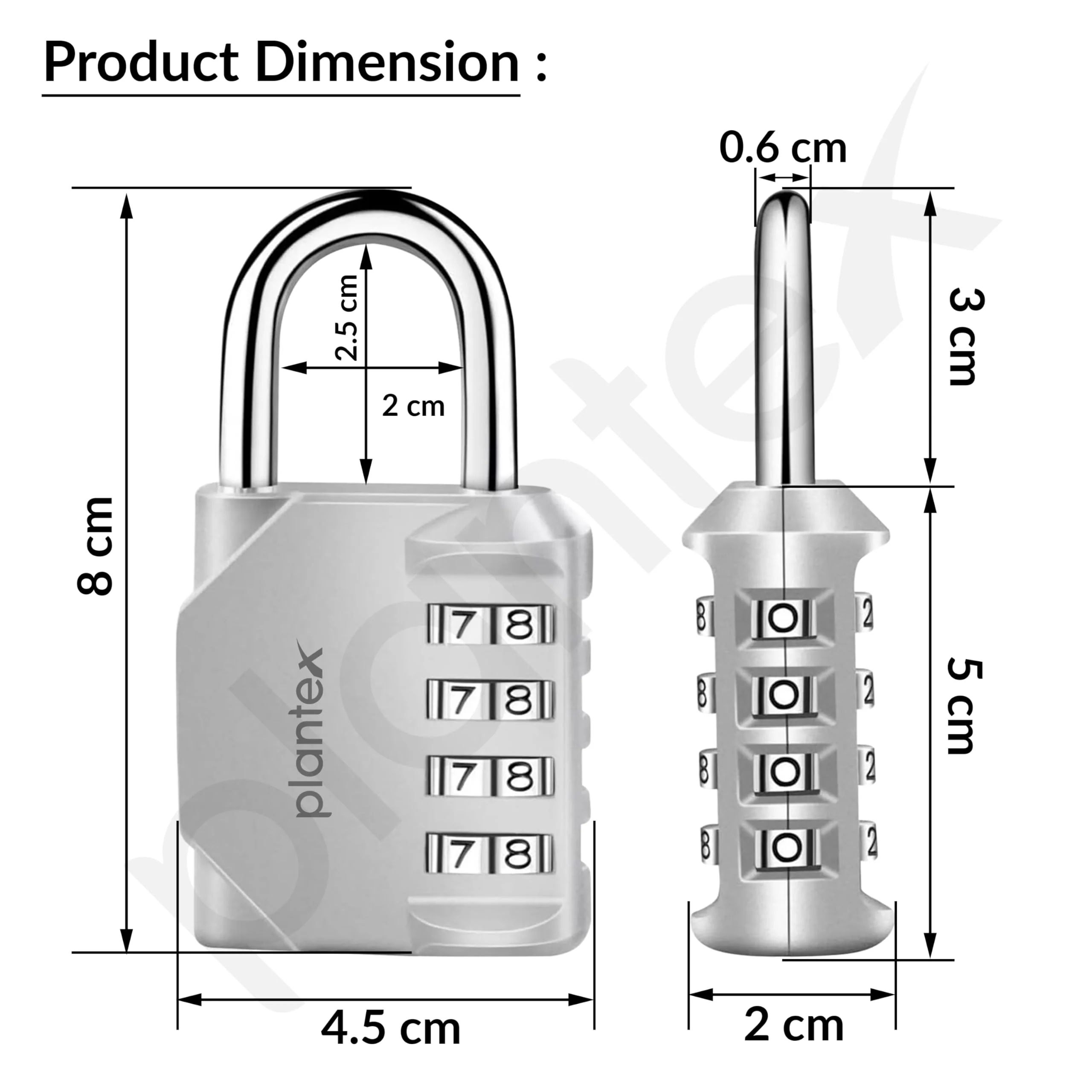 Plantex 4 Digit Combination Number Metal Lock/Zinc Alloy Locks for Luggage/Locks for Travel Bags for Luggage/Locks for Cabin Luggage/Travel Essentials - Pack of 2 (Silver) - Image 3