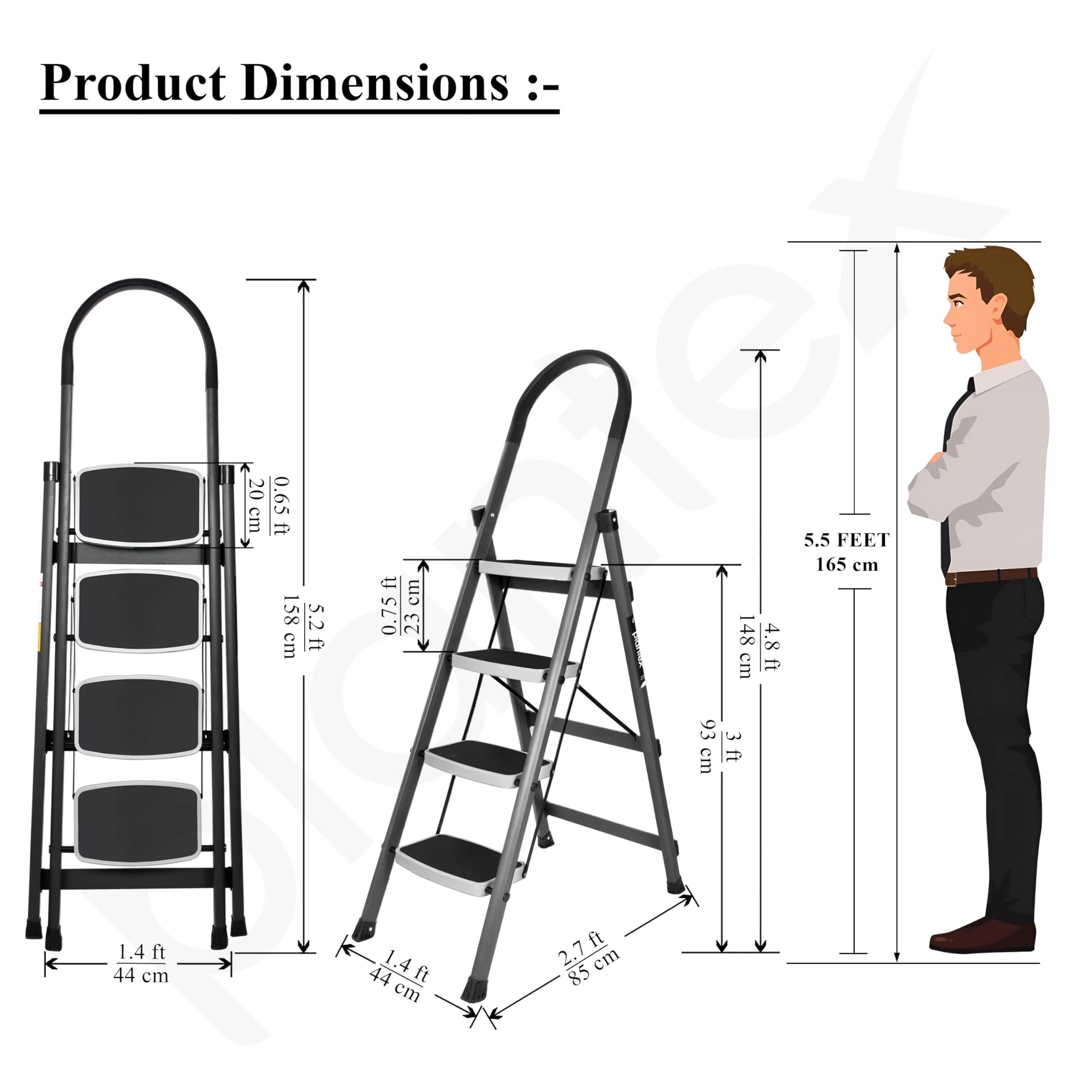 Plantex 4 Step Ladder for Home-Foldable Steel -Wide Anti Skid Steps - 5 Year Manufacturer Warranty (Gray & White) - Image 5