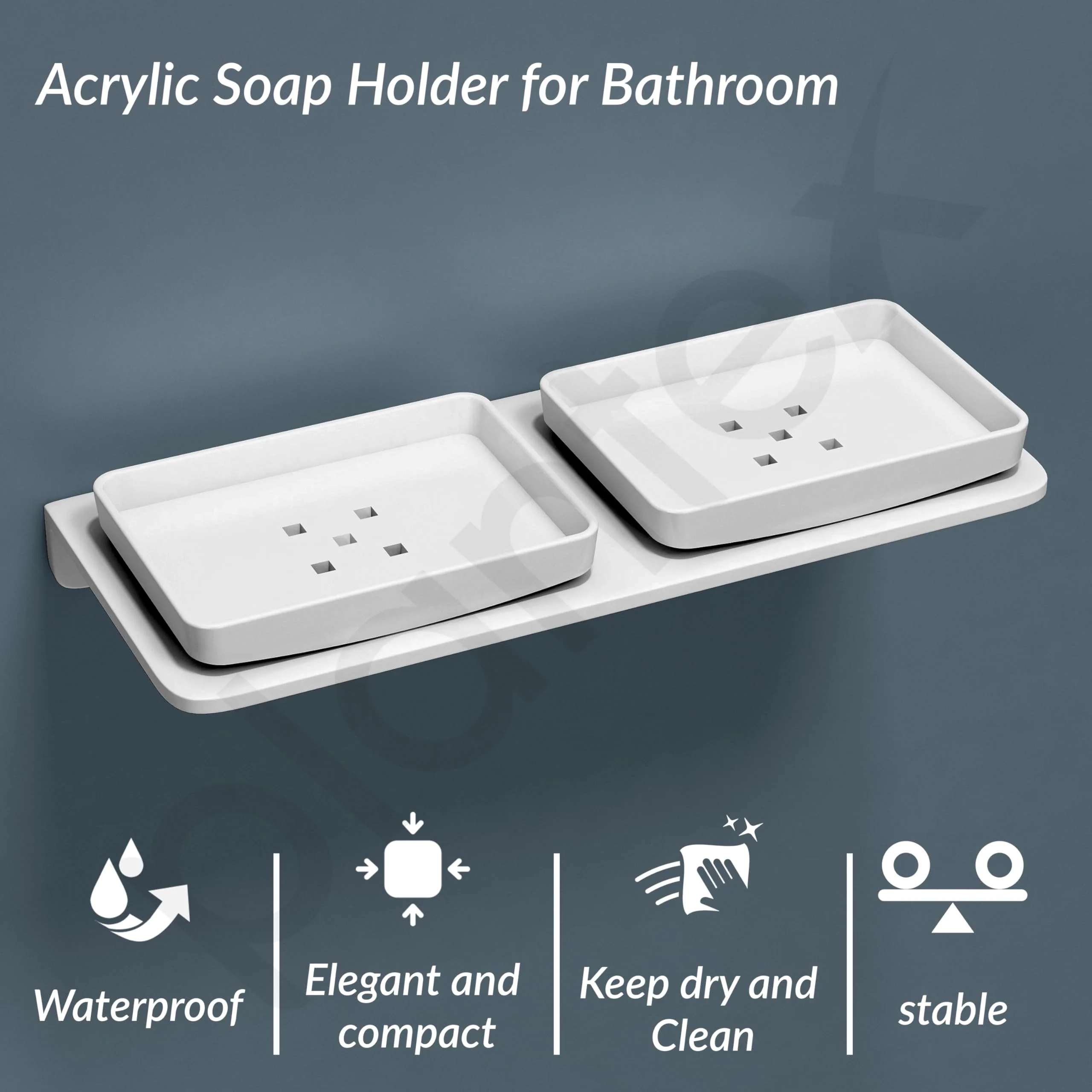 Plantex 5mm Acrylic Double Soap Dish/Soap Holder/Soap Stands for Bathroom & Kitchen/Bathroom Accessories - Wall Mount (White) - Image 2