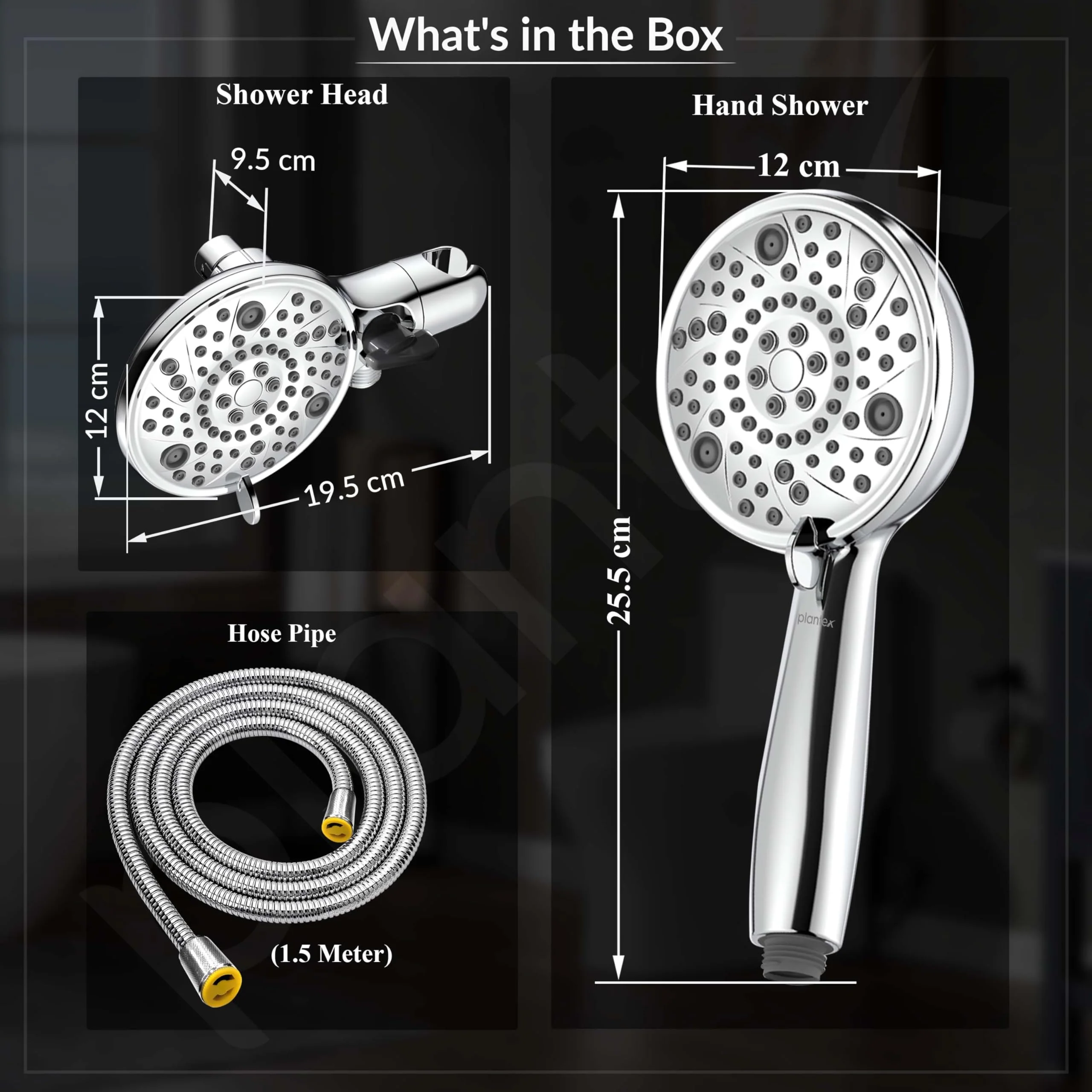 Plantex ABS 8 mode Bathroom Shower Set with 304 Stainless Steel 1.5 meter Flexible Hose Pipe/Handheld Shower Head with 10-inch Round Shower Head-Chrome - Image 4