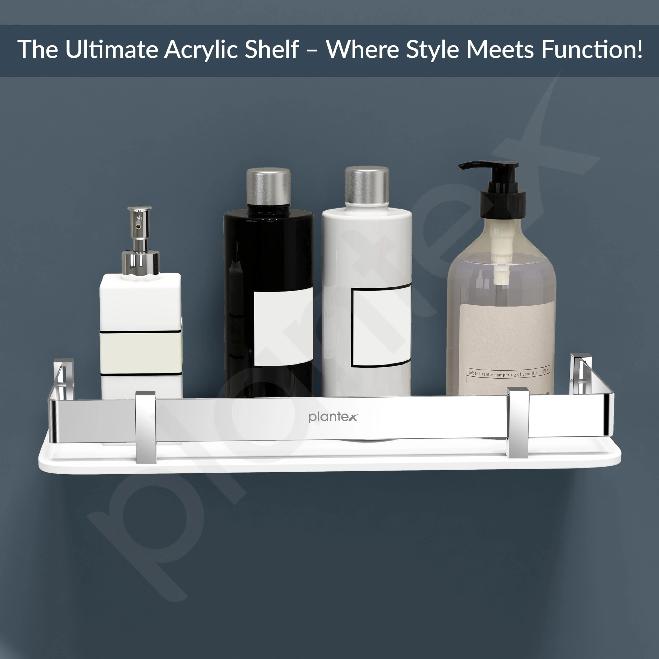 Plantex Acrylic Multipurpose Bathroom Shelf/Rack for Living Room/Wall Mount Storage Shelf - Bathroom Accessories Items (White, 12x6 inches) - Image 5