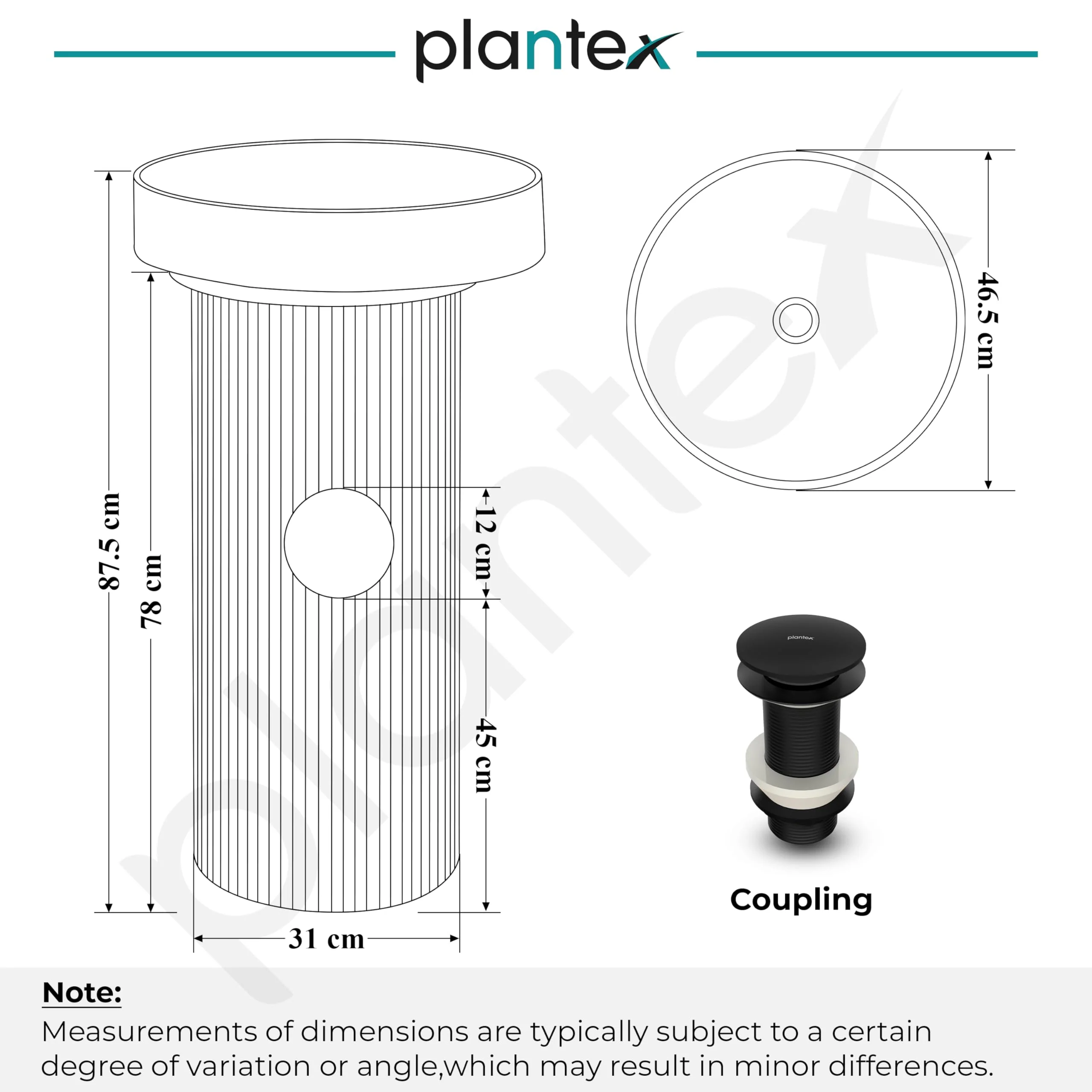 Plantex Acrylic Resin & Quartz Pedestal Basin for Bathroom/One Piece Pedestal Free Standing Round Wash Basin for living Room/Hotel (Black & Gold) - Image 5