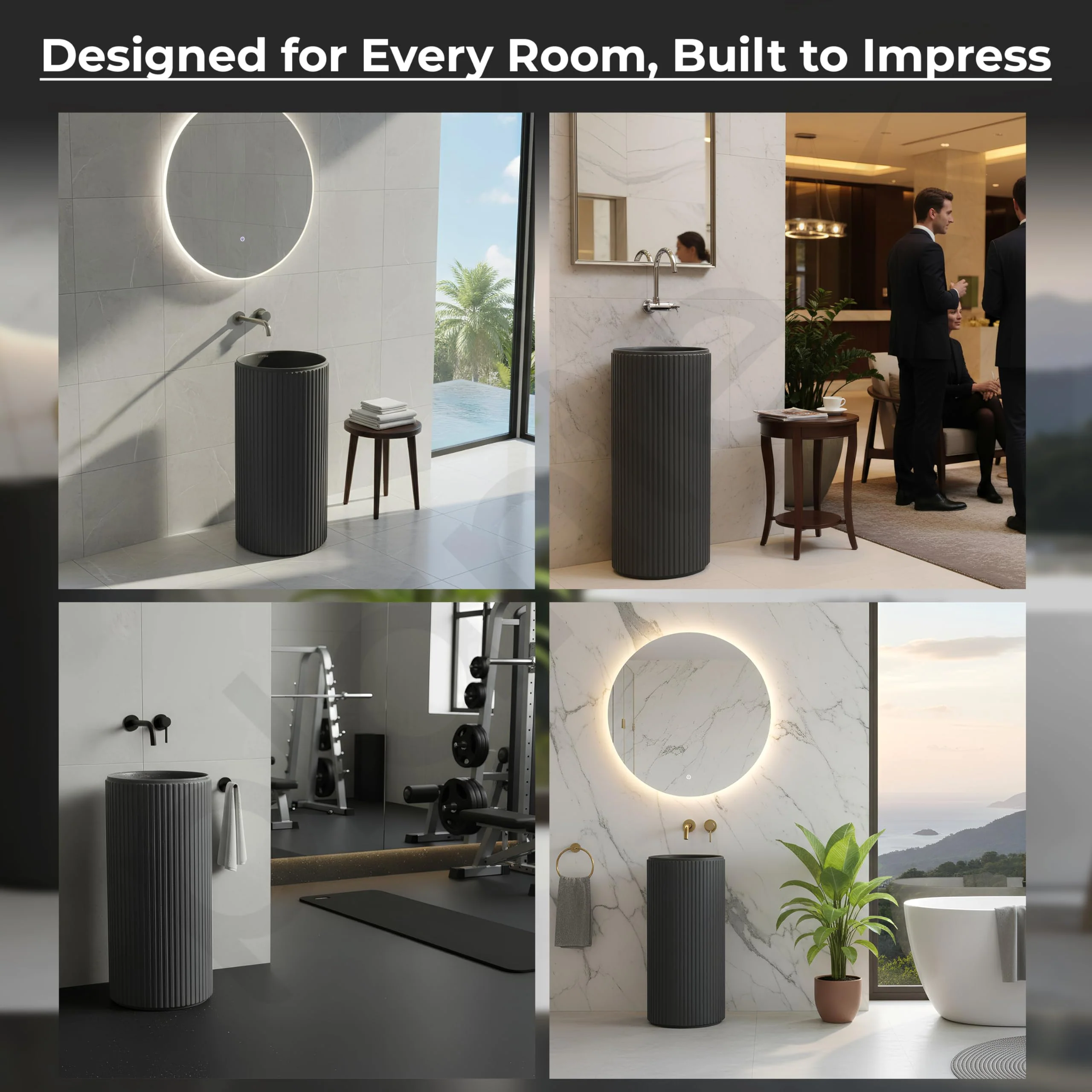 Plantex Acrylic Resin & Quartz Pedestal Basin for Bathroom/One Piece Pedestal Free Standing Round Wash Basin for living Room/Hotel (Grey) - Image 7