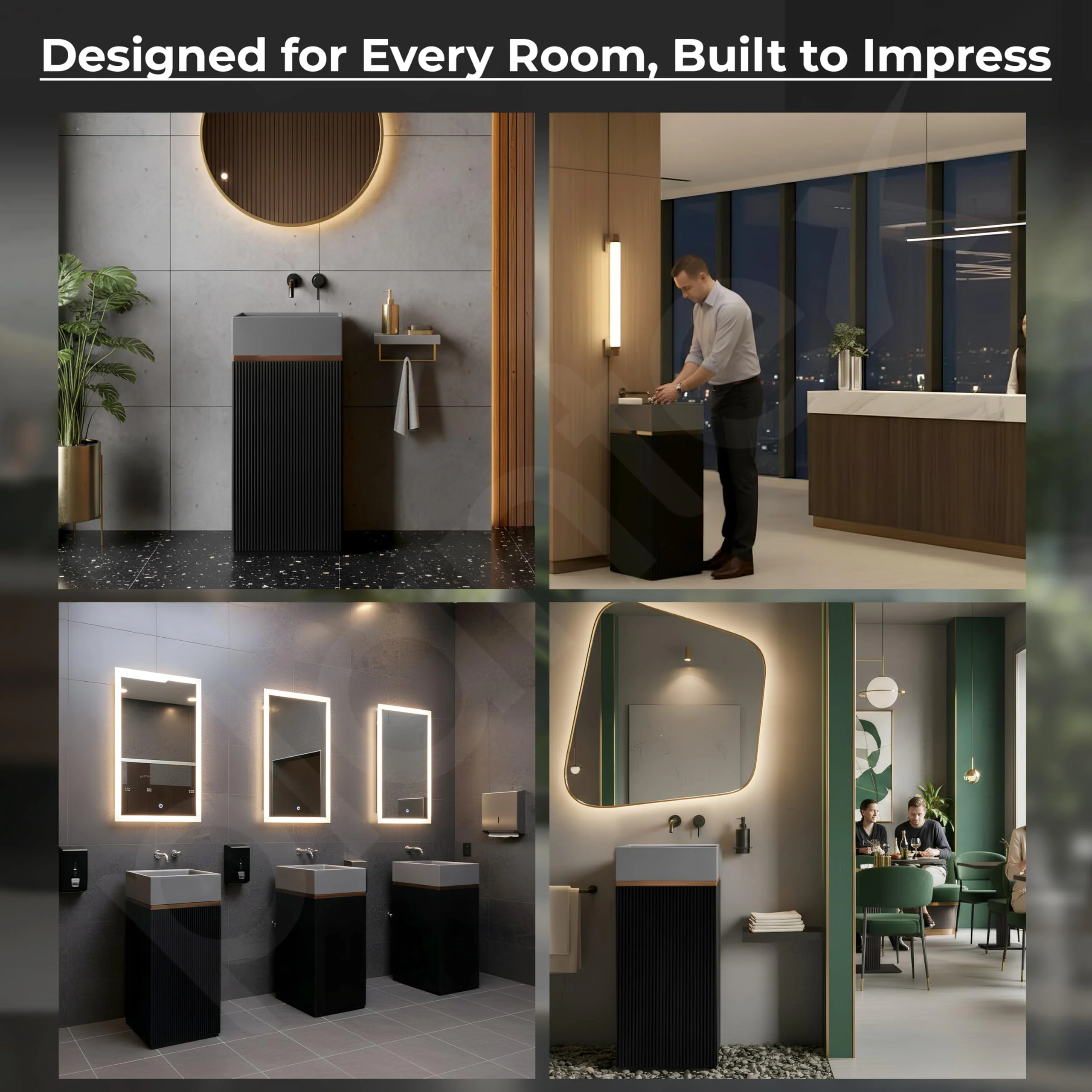 Plantex Acrylic Resin & Quartz Pedestal Basin for Bathroom/One Piece Pedestal Free Standing Square Wash Basin for living Room/Hotel (Grey & Black) - Image 3