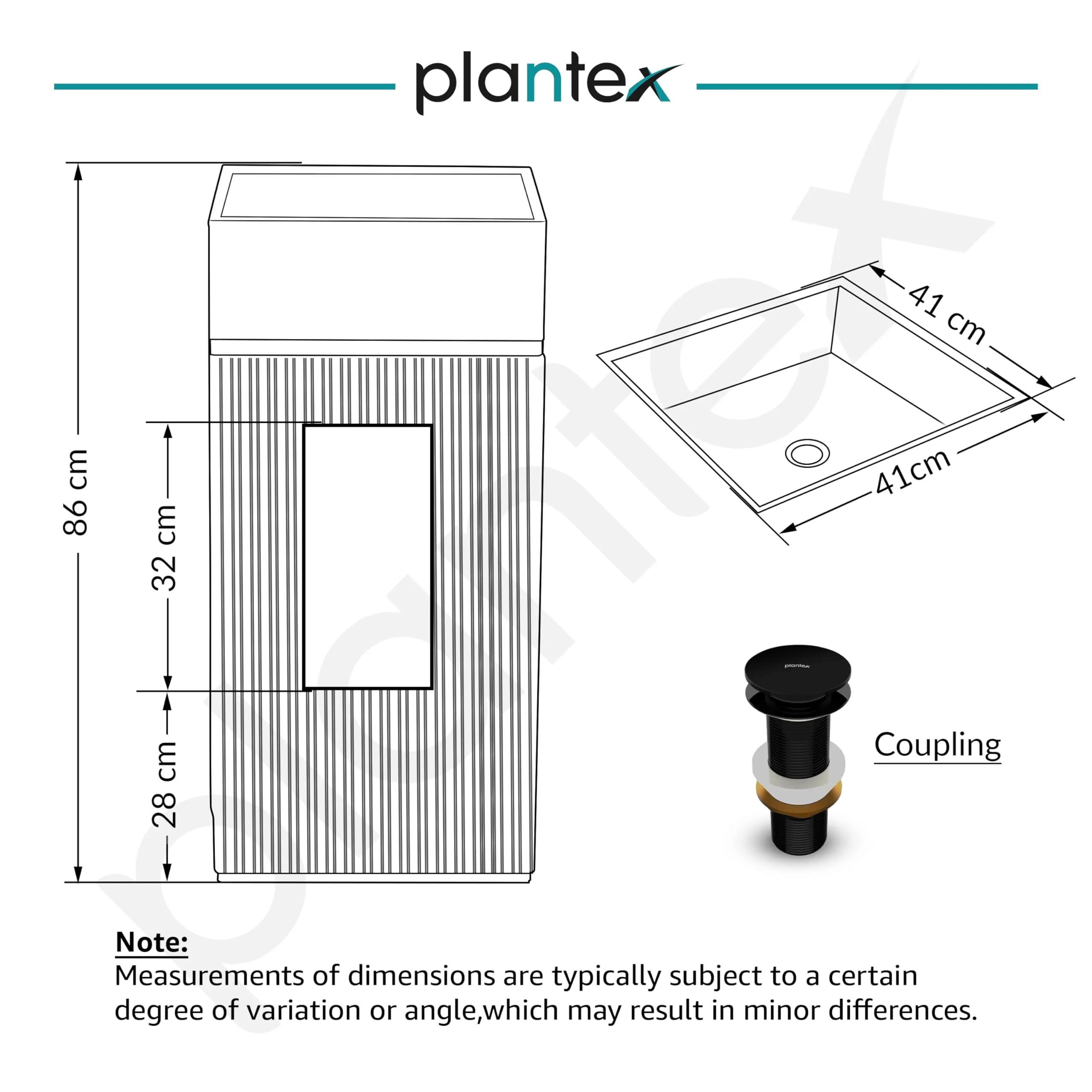 Plantex Acrylic Resin & Quartz Pedestal Basin for Bathroom/One Piece Pedestal Free Standing Square Wash Basin for living Room/Hotel (Grey & Black) - Image 5