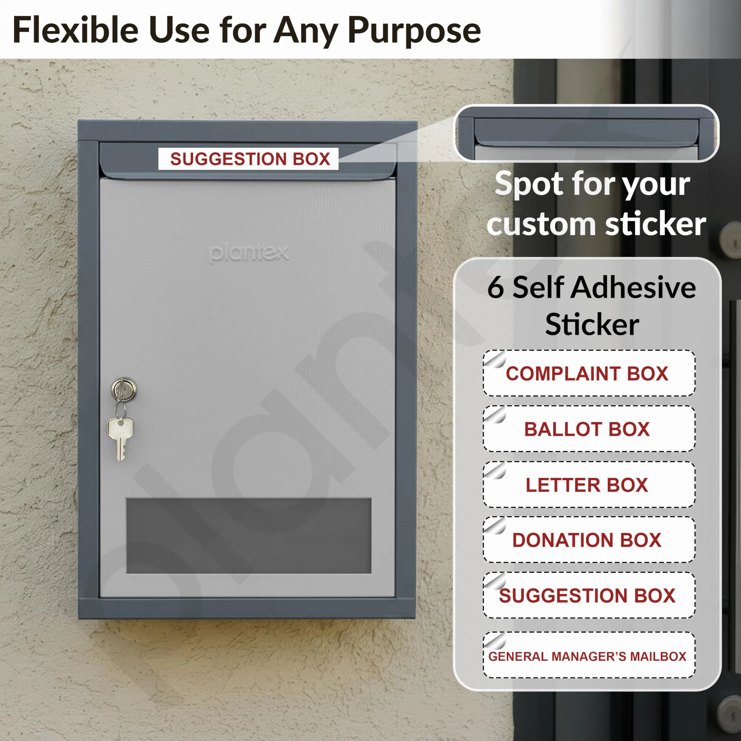 Plantex All in one Multipurpose with Big Size Letter Box for Home/Post Box/Suggestion Box/Complaint Box/Donation Box with Lock Table Top or Wall Mount - (Grey) - Image 6