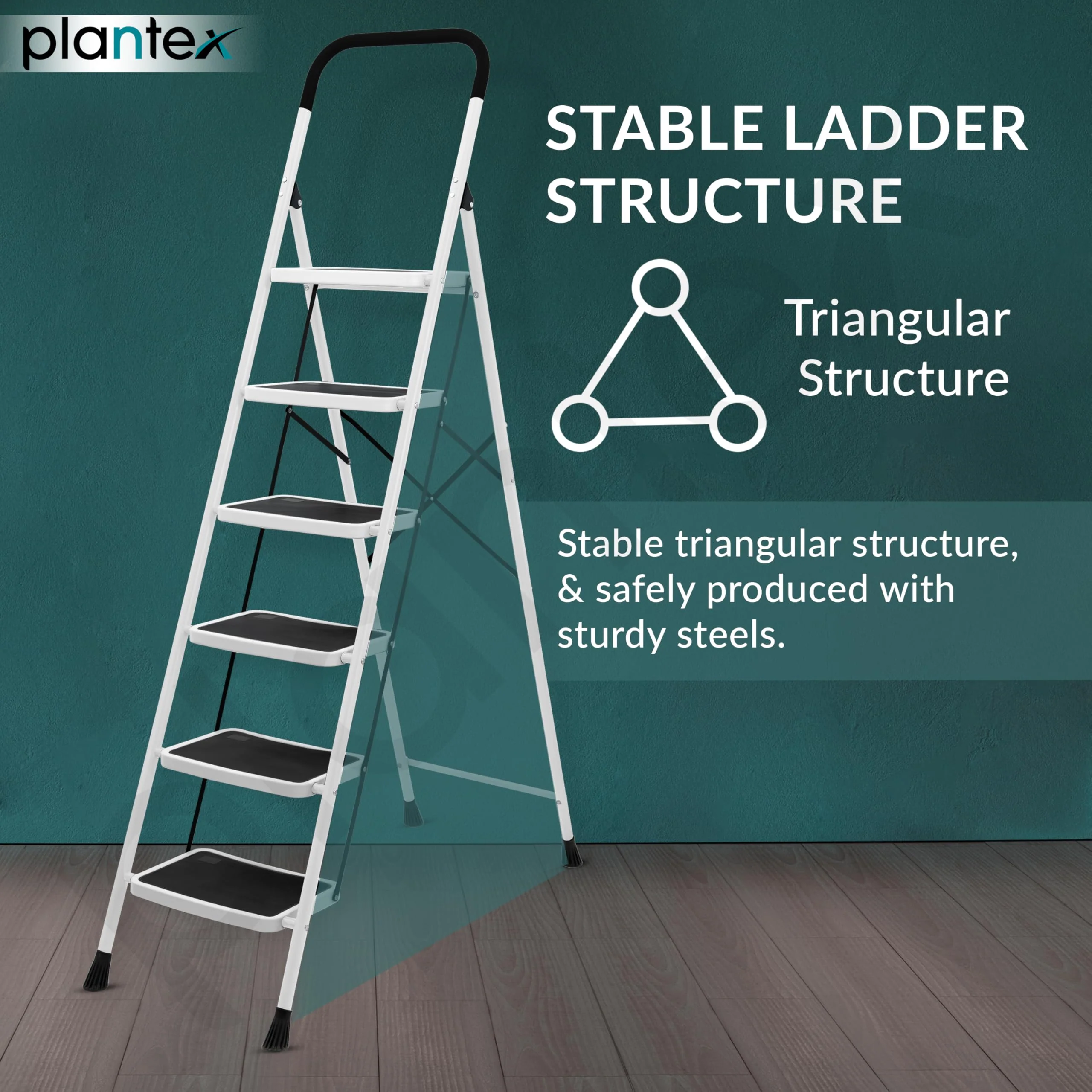 Plantex Alloy Steel 6 Step Ladder For Home/Foldable Strong Wide Step Ladder/Anti- Skid 6 Step Ladder - (White & Black) - Image 5