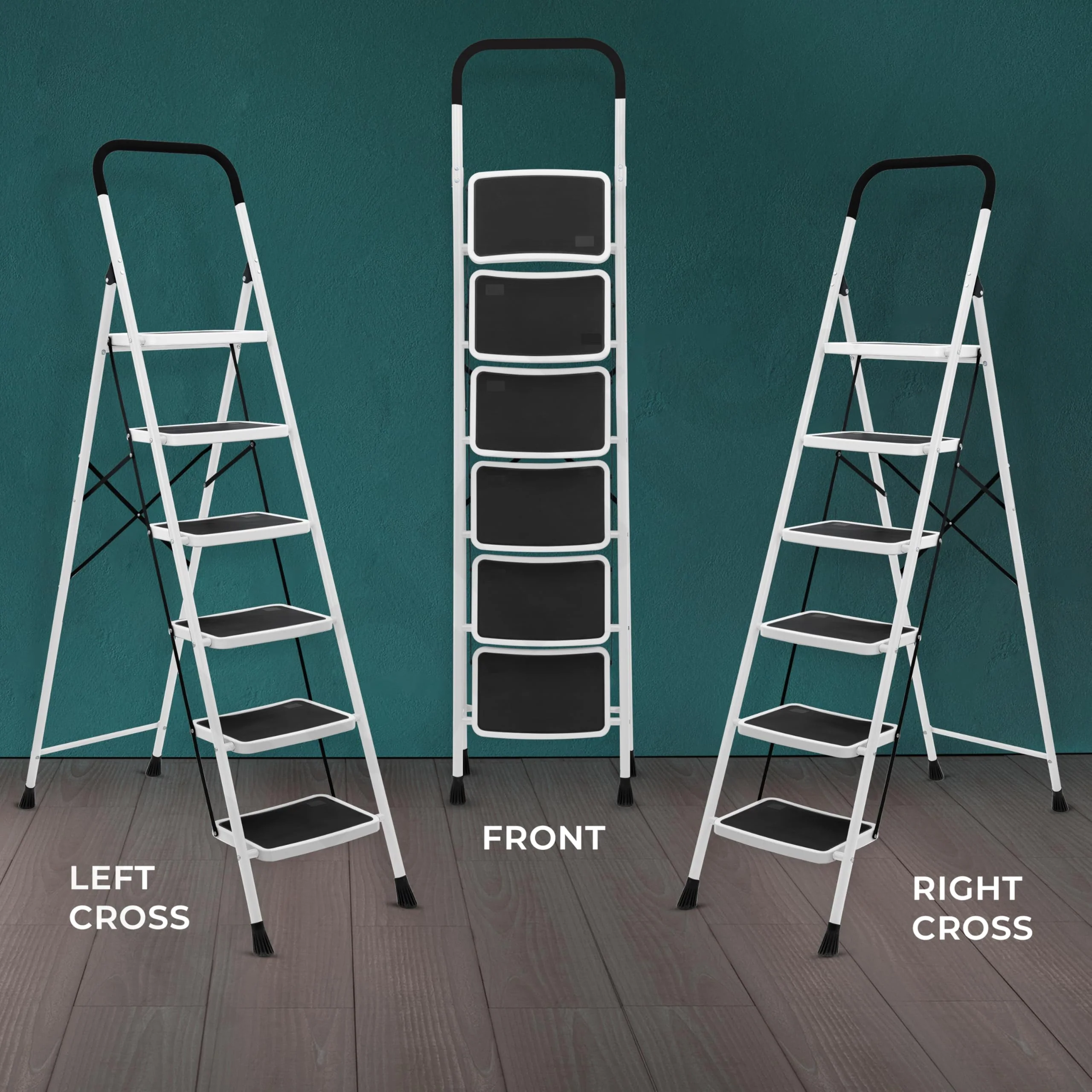 Plantex Alloy Steel 6 Step Ladder For Home/Foldable Strong Wide Step Ladder/Anti- Skid 6 Step Ladder - (White & Black) - Image 7