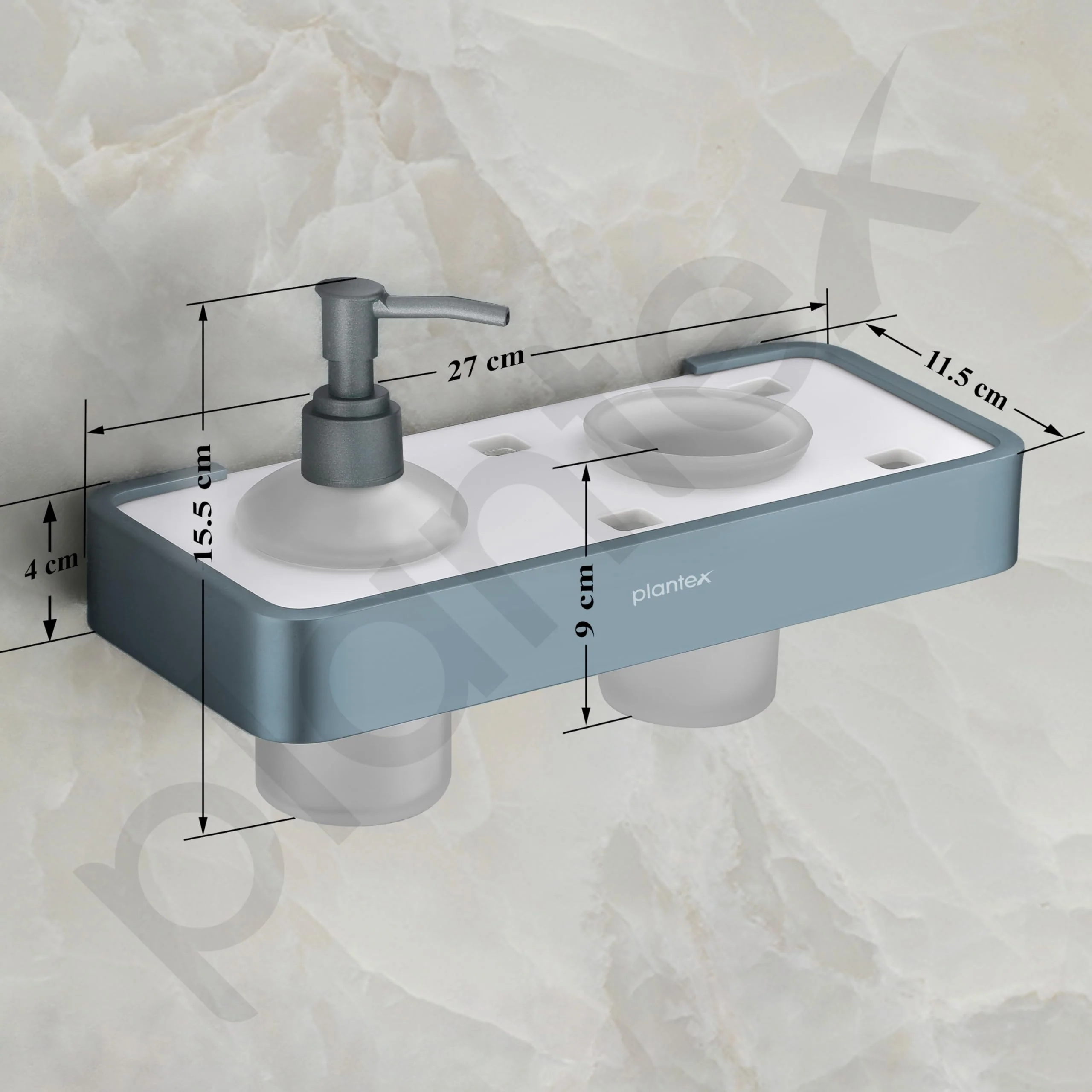 Plantex Aluminium and Acrylic 2 in 1 Shampoo Dispenser with Toothpaste Holder/Liquid Soap Dispenser with Tumbler Holder/Bathroom Accessories - (Grey and Milky White) - Image 3