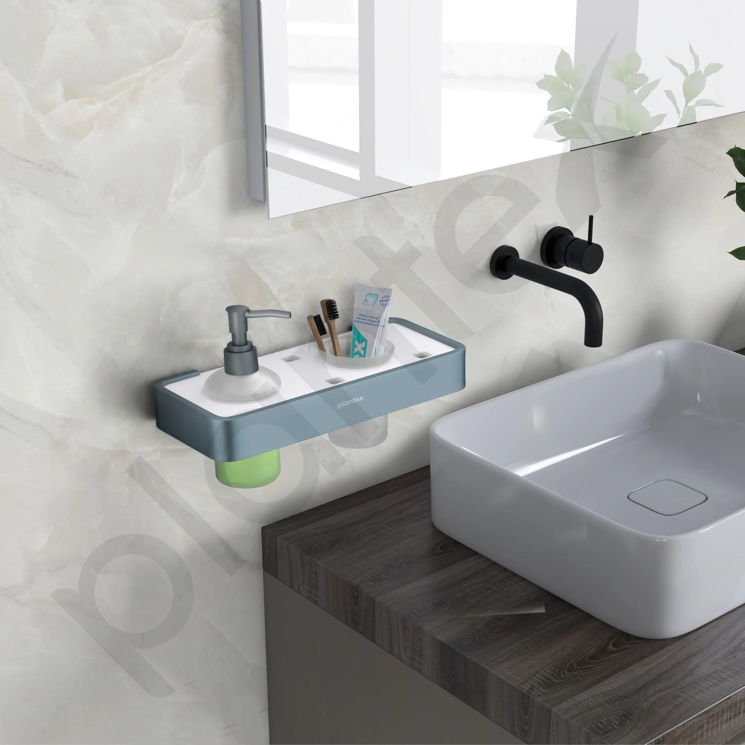 Plantex Aluminium and Acrylic 2 in 1 Shampoo Dispenser with Toothpaste Holder/Liquid Soap Dispenser with Tumbler Holder/Bathroom Accessories - (Grey and Milky White) - Image 6