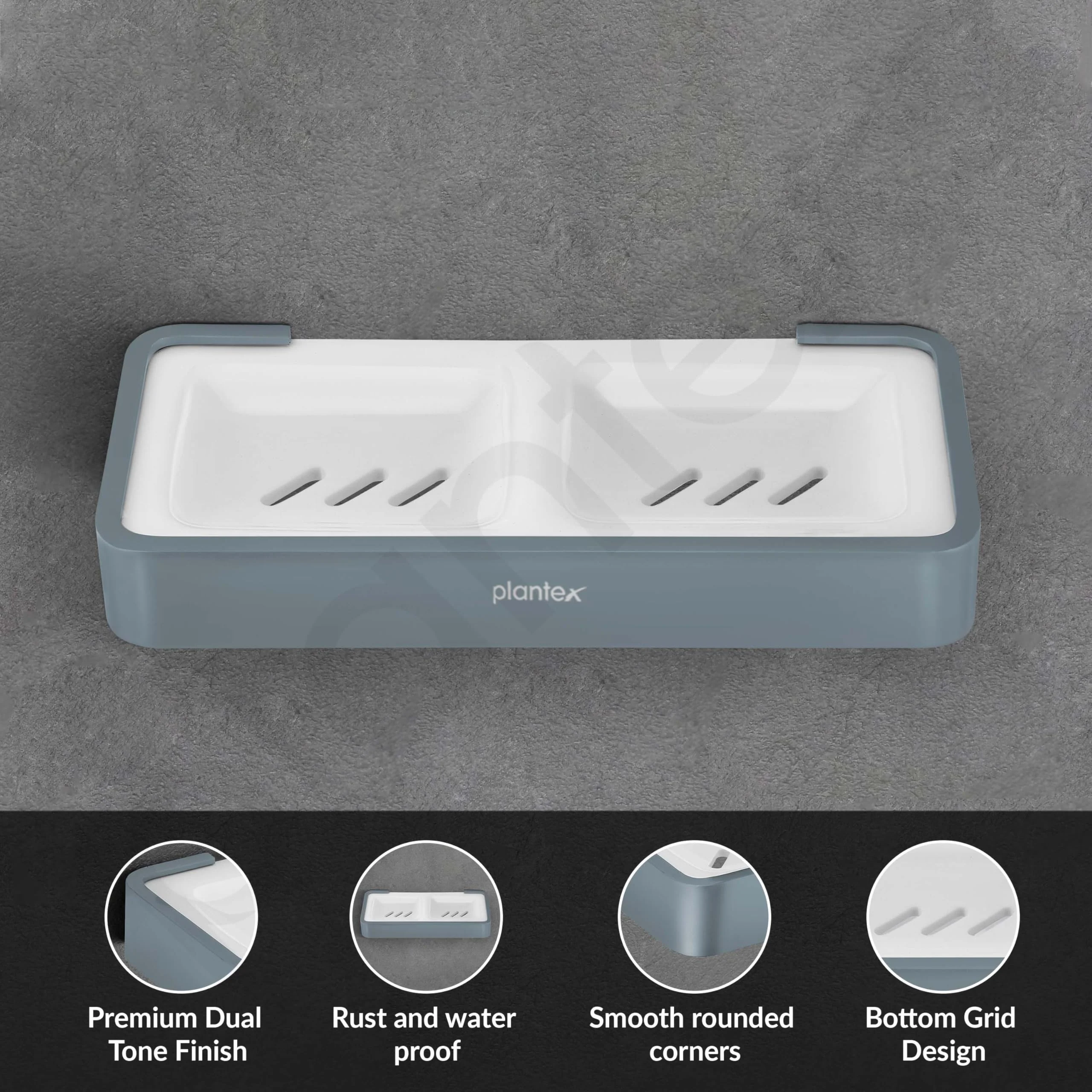 Plantex Aluminium and Acrylic Dual Soap Case/Double Soap Holder for Bathroom/Soap Stand/Bathroom Accessories - (Grey and Milky White) - Image 4
