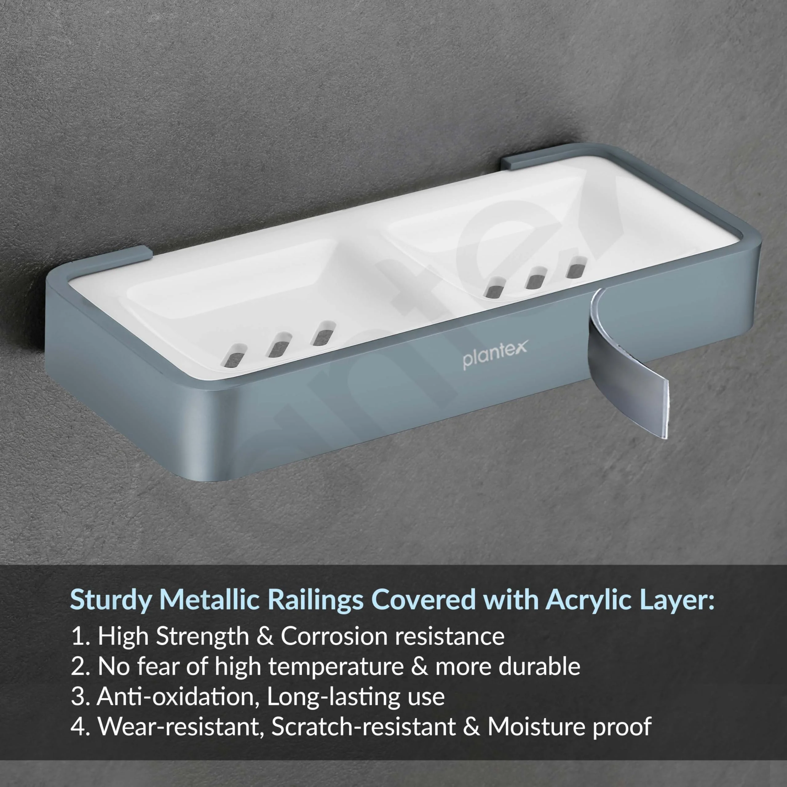 Plantex Aluminium and Acrylic Dual Soap Case/Double Soap Holder for Bathroom/Soap Stand/Bathroom Accessories - (Grey and Milky White) - Image 5