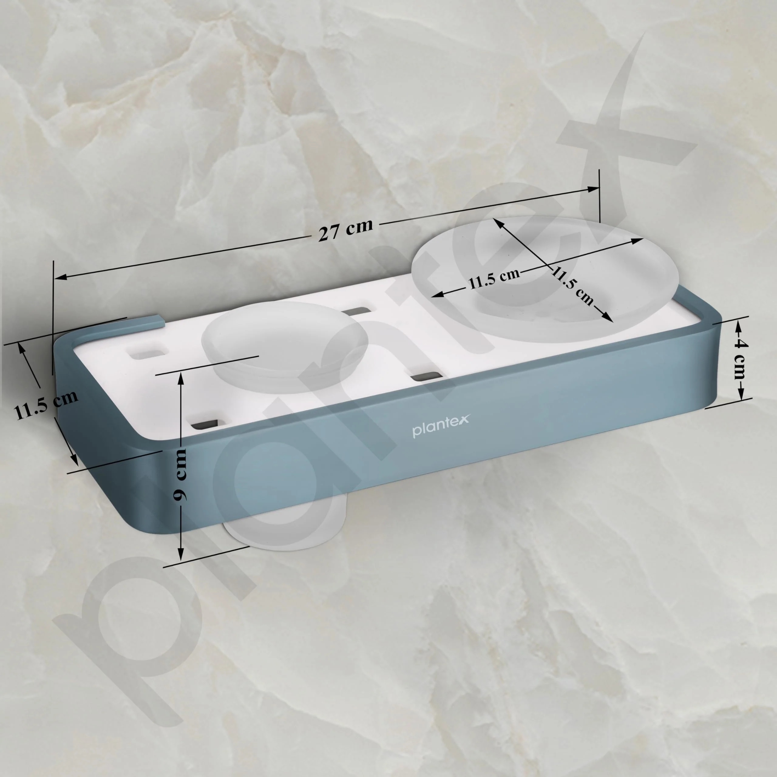 Plantex Aluminium and Acrylic Soap Holder with Tumbler Holder/Soap Dish with Toothbrush Holder for Bathroom/Soap Stand/Toothpaste Holder - (Grey and Milky White) - Image 3