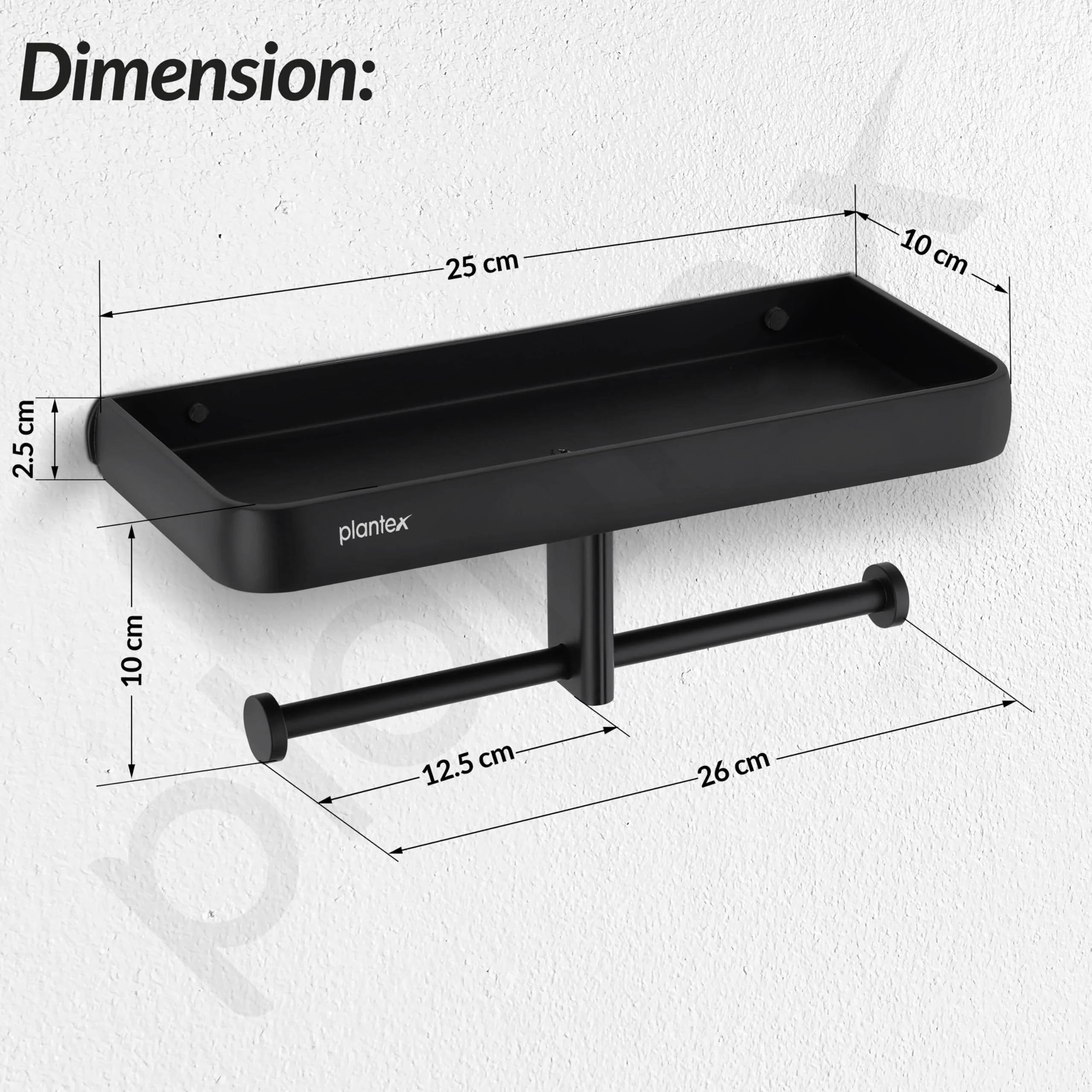 Plantex Aluminium Dual Toilet Paper Holder for Bathroom/Tissue Paper Roll Holder with Mobile Stand/Toilet Paper Roll Holder/Bathroom Accessories - (Black) - Image 3