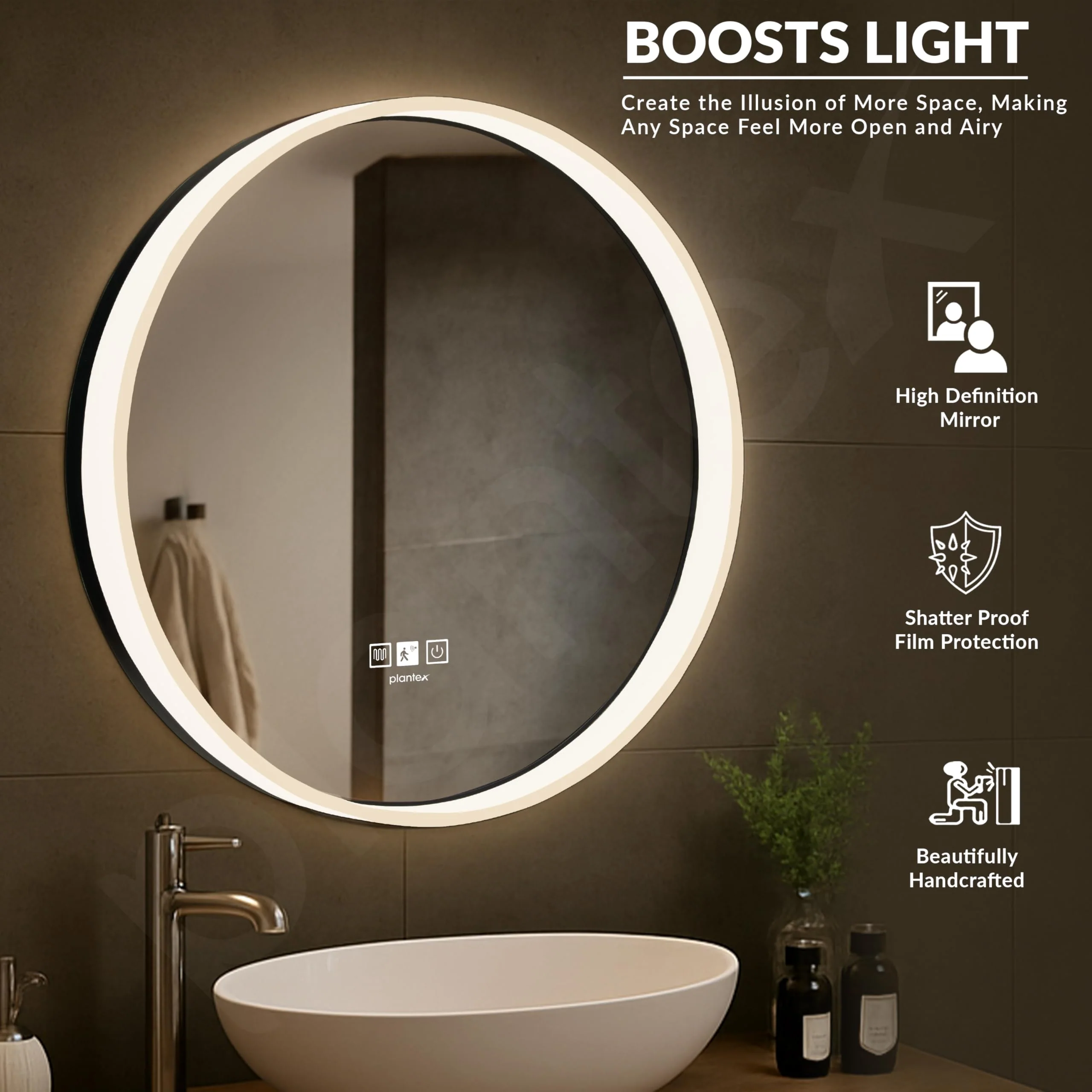 Plantex Aluminium Frame LED Mirror for Wall/Wall Mount Mirror for Bedroom/Dressing Room/Living Room/Entryway - (24 Inch-Black) - Image 5