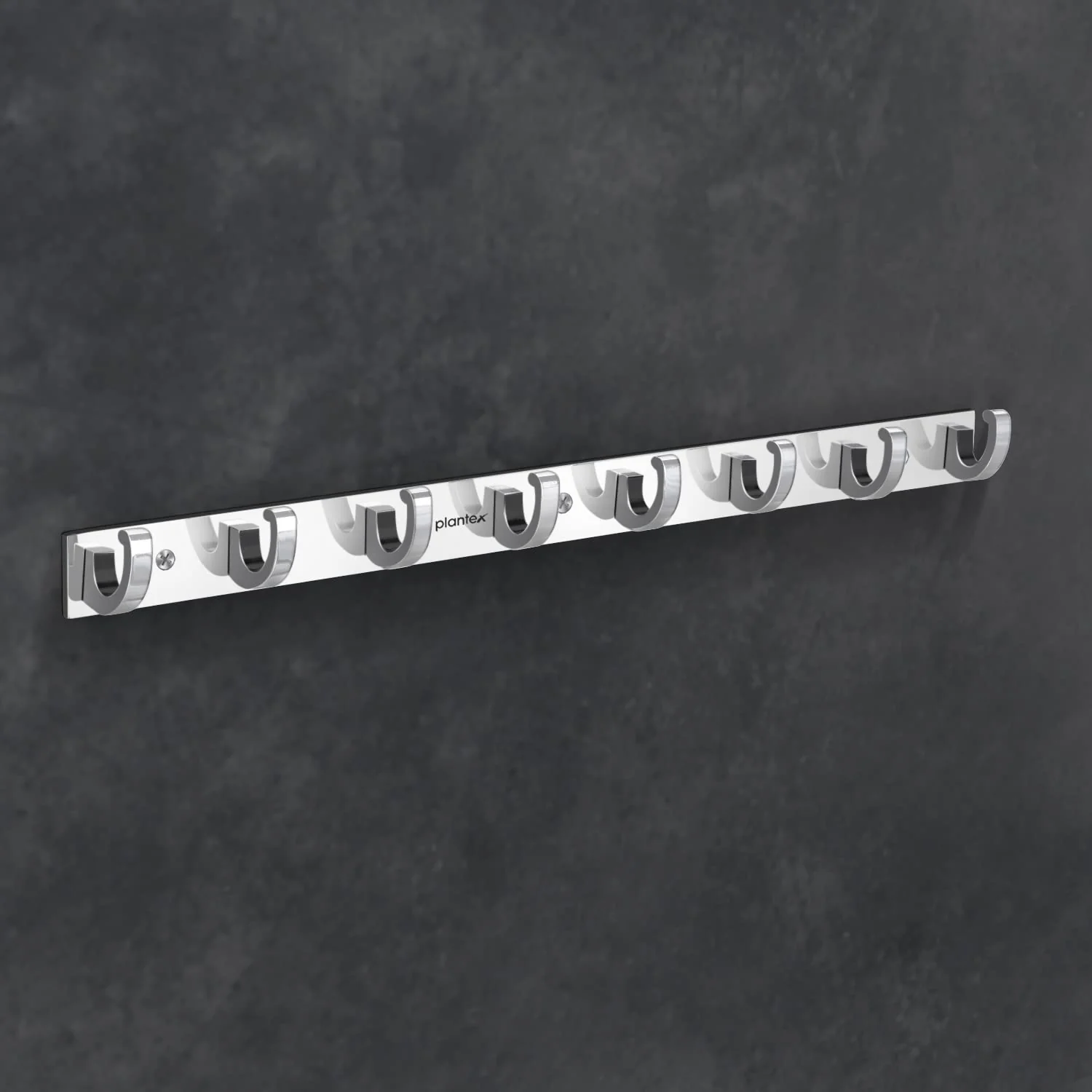 Plantex Aluminium Hook Rail for Bathroom/Cloth and Towel Hanger for Wall/Hook Rail Bar for Clothes - Pack of 2 (8 Pin, Chrome) - Image 5