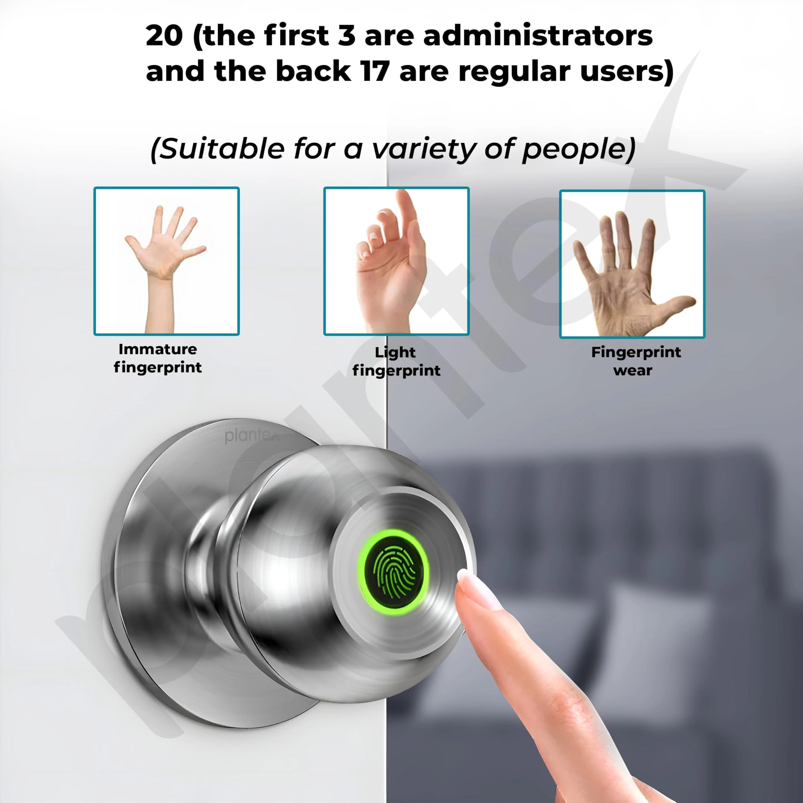 Plantex Aluminium Smart Door Lock/Cylindrical Smart Lock For Wooden Door/Digital Fingerprint Smart Door Lock With 2 Keys For Home/Office/Hotel - (Silver) - Image 4