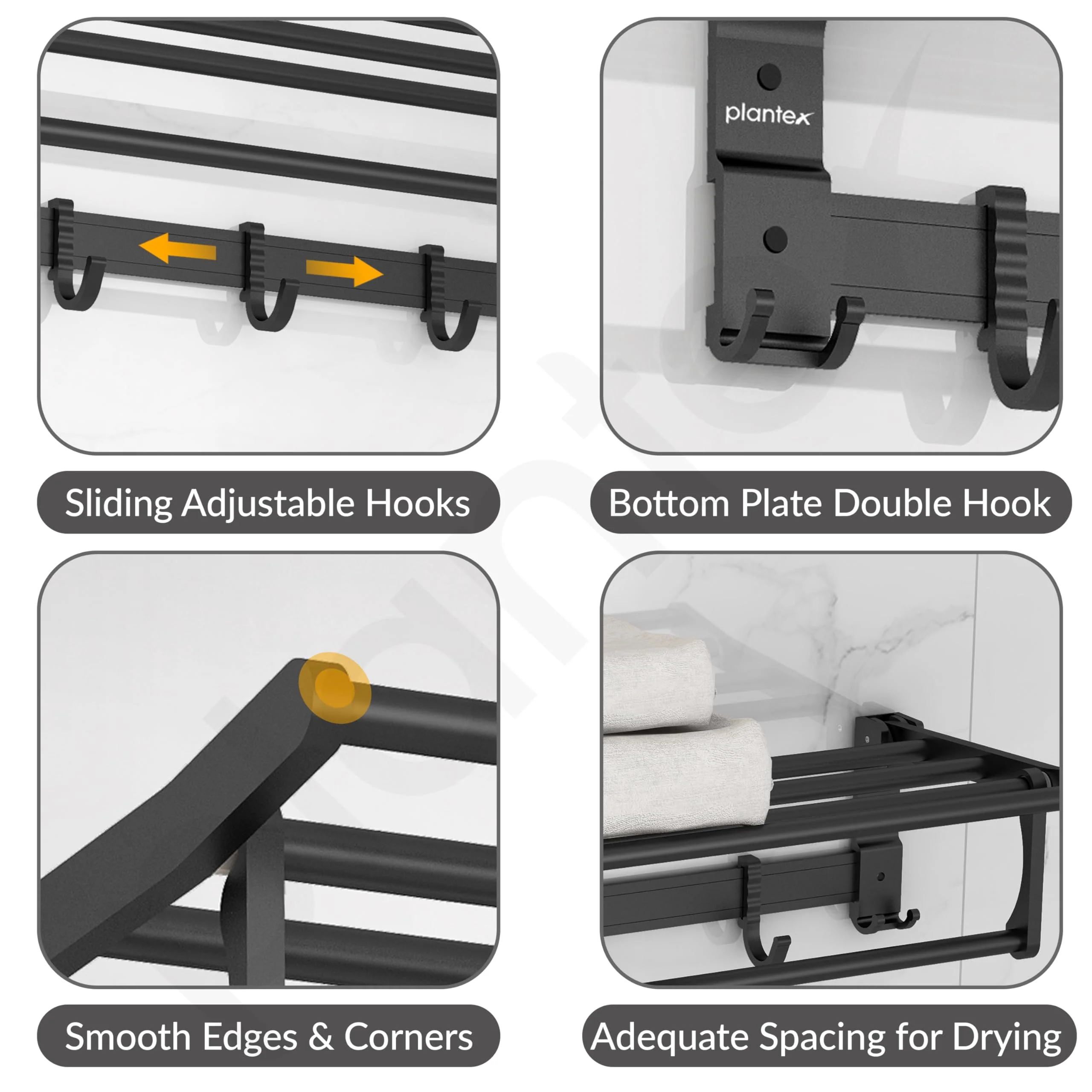 Plantex Aluminum Folding Towel Rack in Bathroom/Towel Holder in Bathroom/Towel Hanger/Bathroom Accessories (24 Inch) Black - Image 3