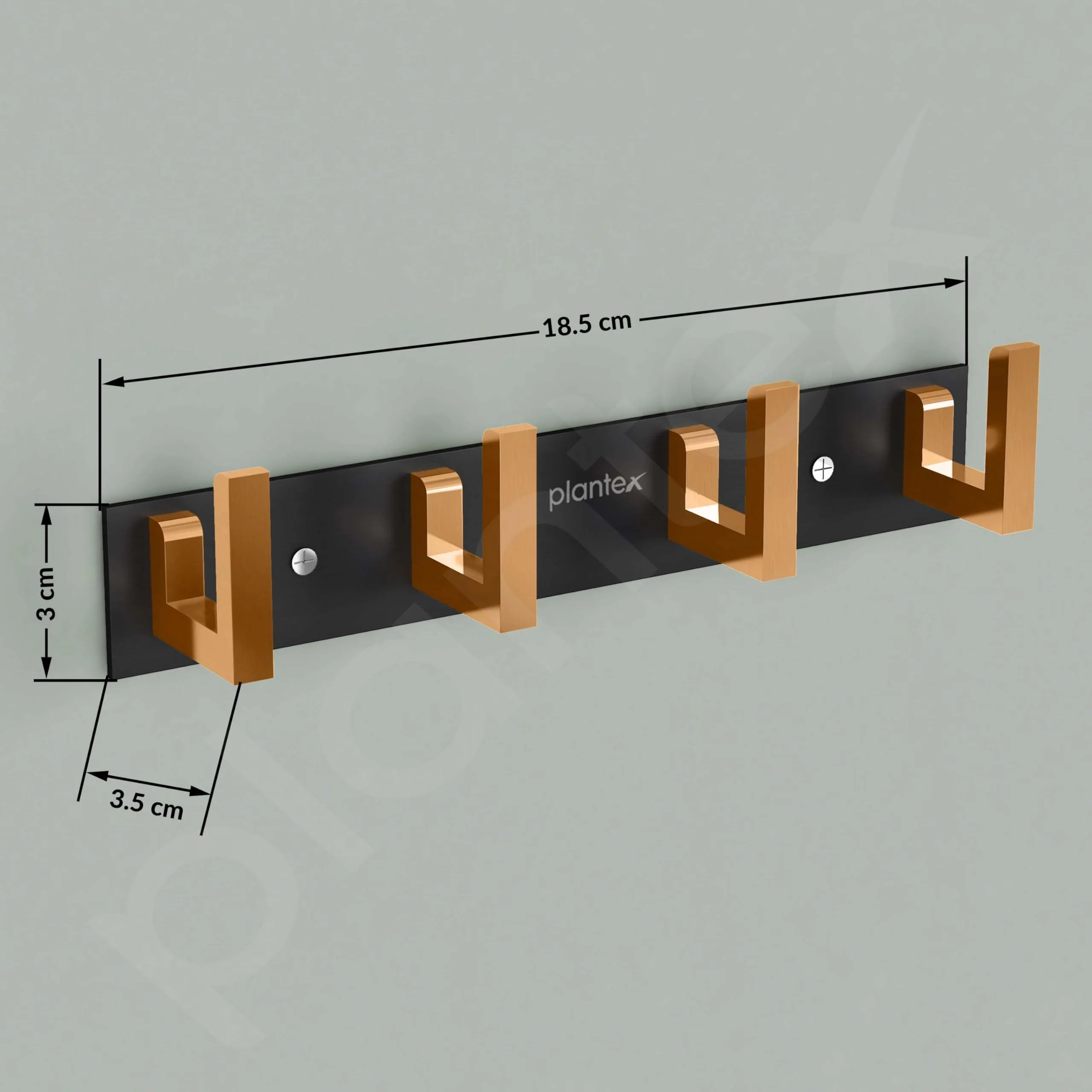 Plantex Aluminum Hook Rail with L-Shape Hook for Clothes Hanging/Hook Rail Bar for Clothes/Towel/Keys (4 Hooks/Black & Gold)-Pack of 2 - Image 3