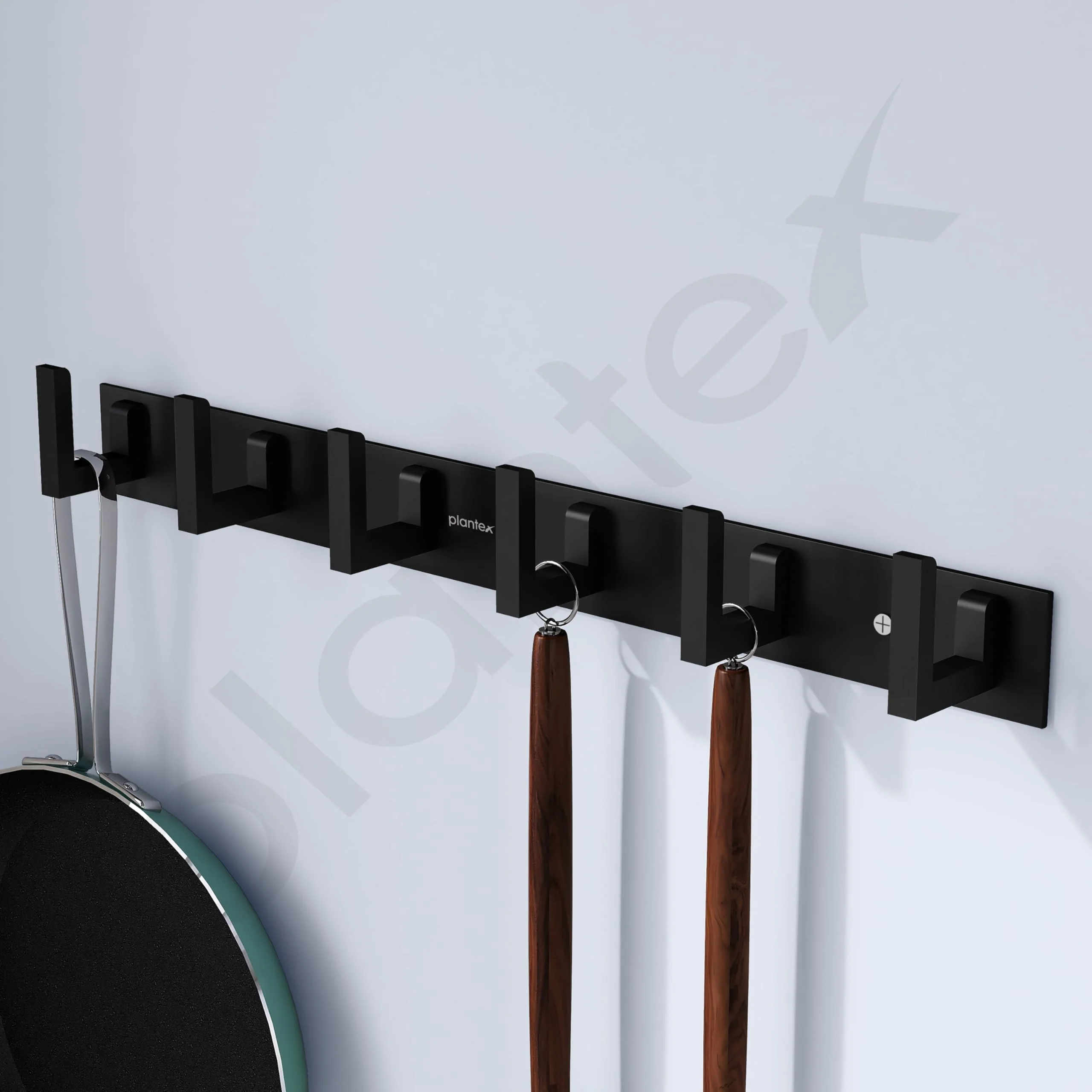 Plantex Aluminum Hook Rail with L-Shape Hooks for Walls of Bathroom/Kitchen–Hook Rail Bar for Clothes/Towel/Keys-Pack of 3 (6 Hooks, Black) - Image 7