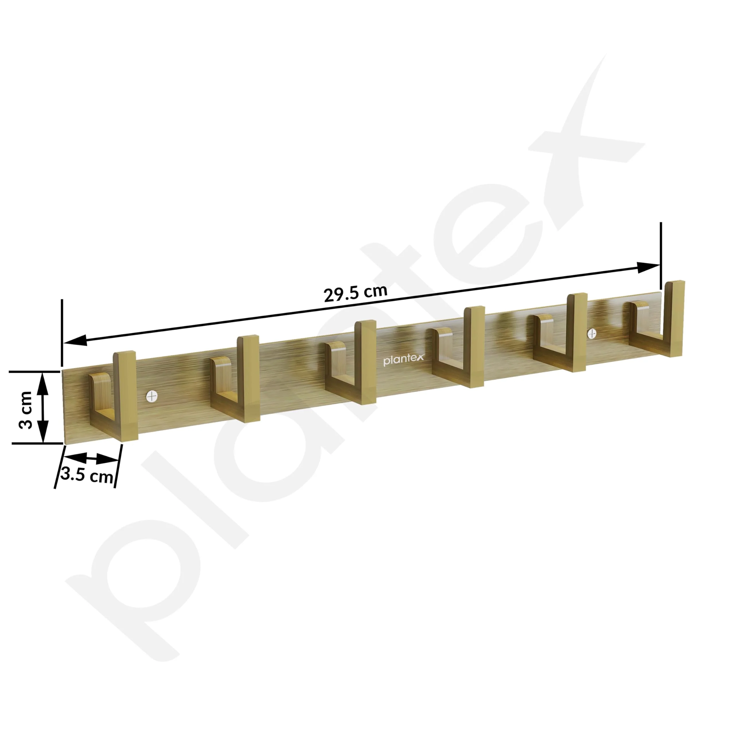 Plantex Aluminum Hook Rail with L-Shape Hooks for Walls of Bathroom/Kitchen–Hook Rail Bar for Clothes/Towel/Keys - Pack of 3 (6 Hooks, Brass Antique) - Image 3