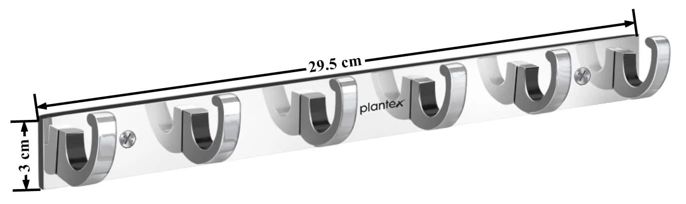 Plantex Aluminum Over The Door Hook Hanger/Hook Rail with 6 Hooks for Walls of Bathroom/Kitchen - Hook Rail for Bathroom - Pack of 2 (6 Pin, Chrome) - Image 3